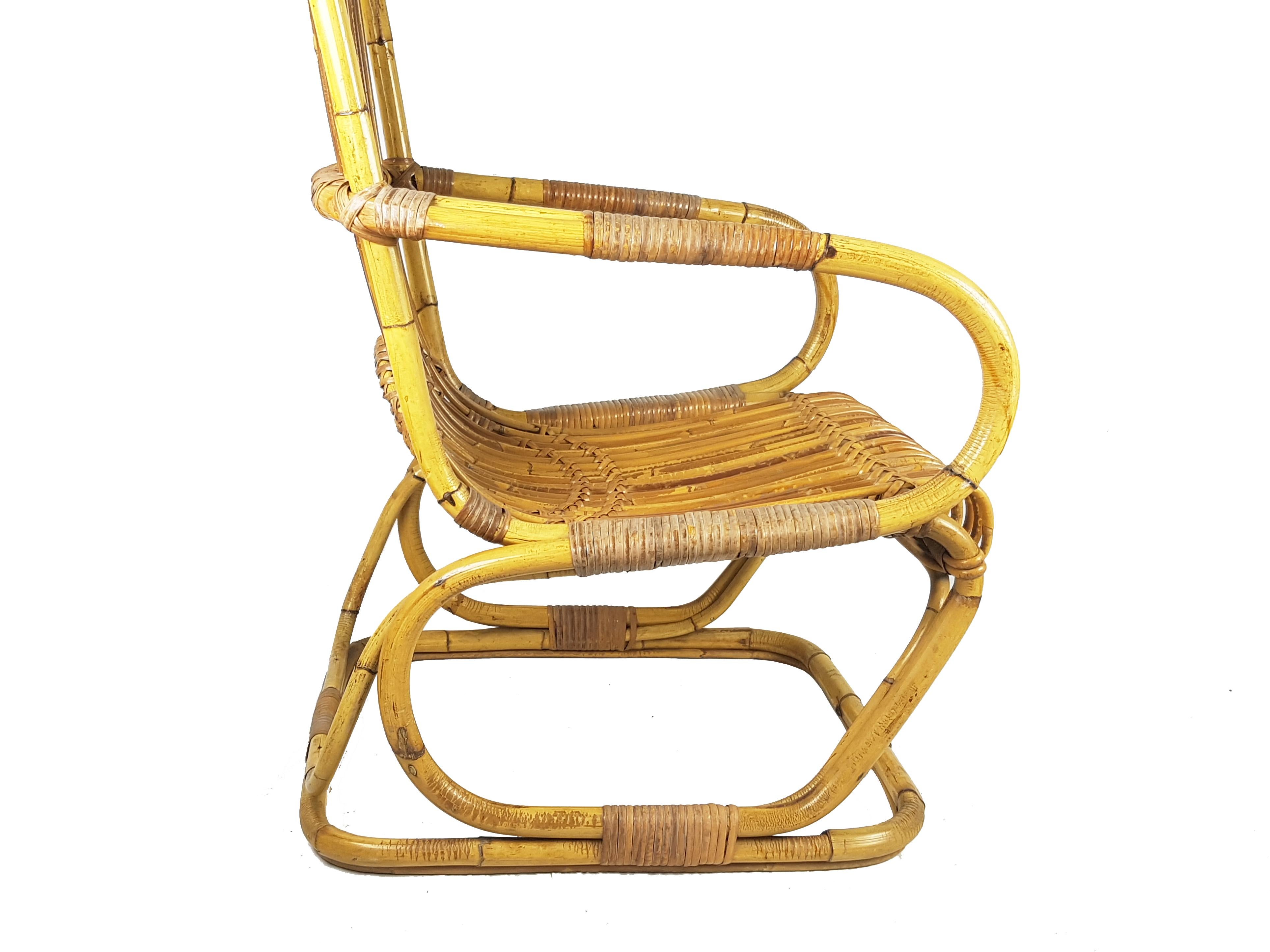 Italienische grüne Wolle, Rattan & Rush 1960er Sessel, 2er Set im Zustand „Gut“ im Angebot in Varese, Lombardia