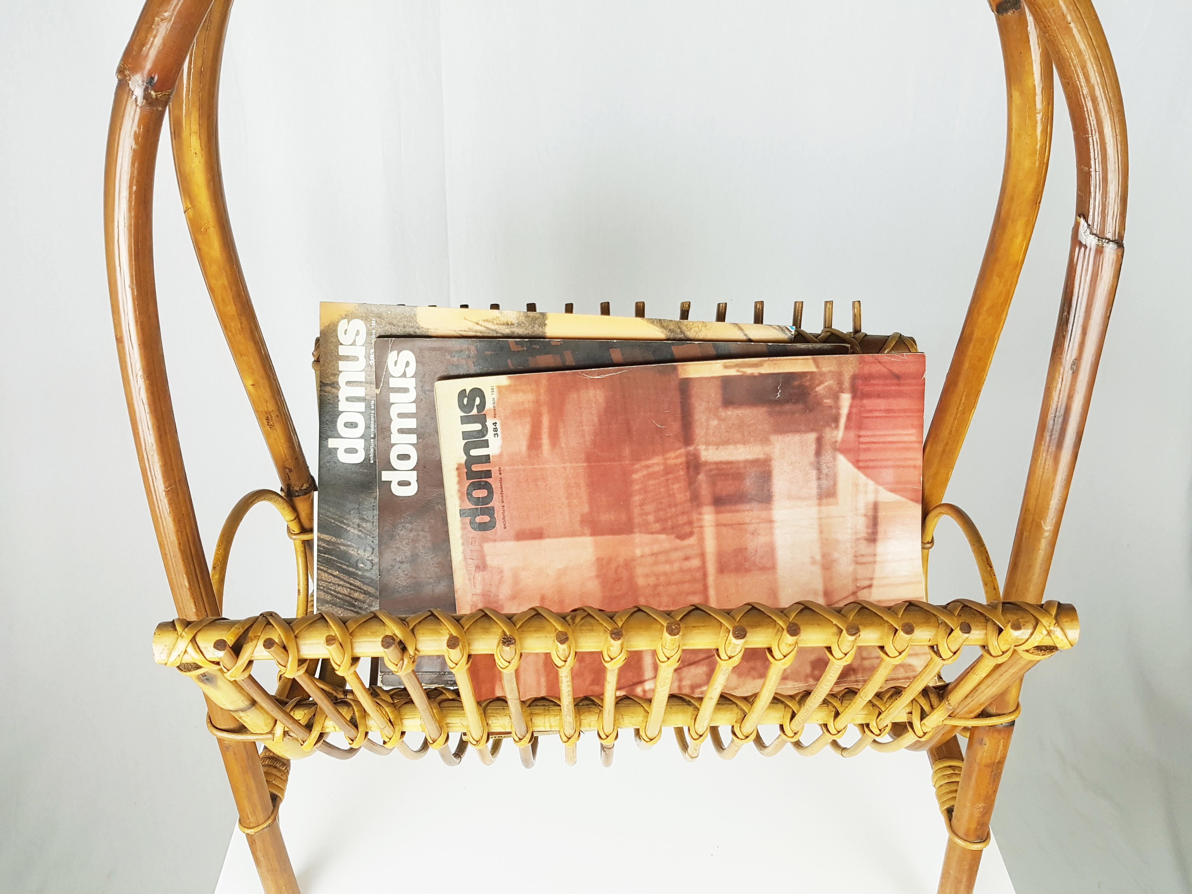 Italian Rattan & Rush 1960s Magazine Rack For Sale 1