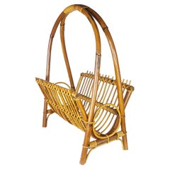 Italian Rattan & Rush 1960s Magazine Rack