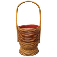 Vintage Italian Rattan Sewing Basket, 1950s