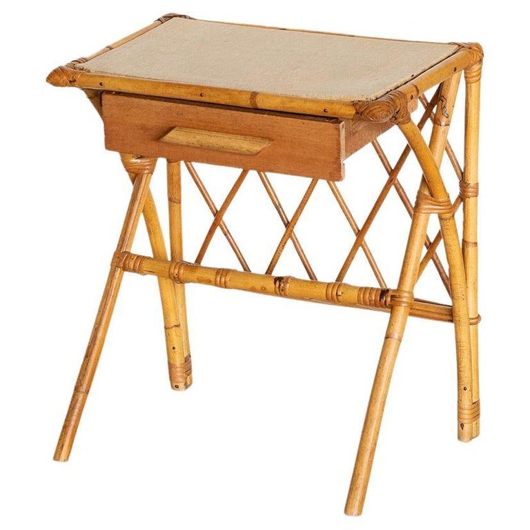 Italian Rattan Side Table with Drawer For Sale at 1stDibs
