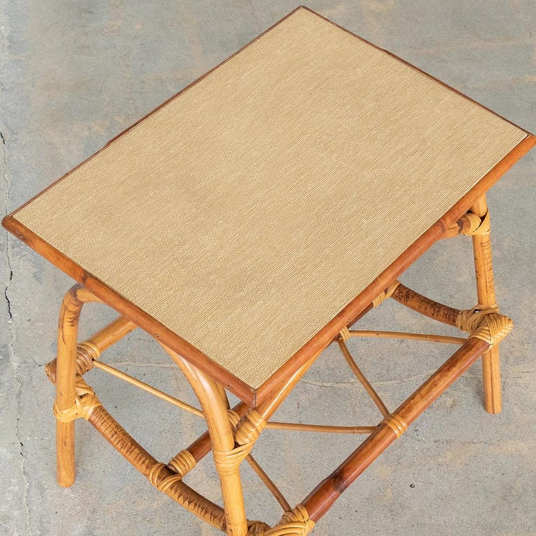Italian Rattan Side Table with Shelf For Sale at 1stDibs