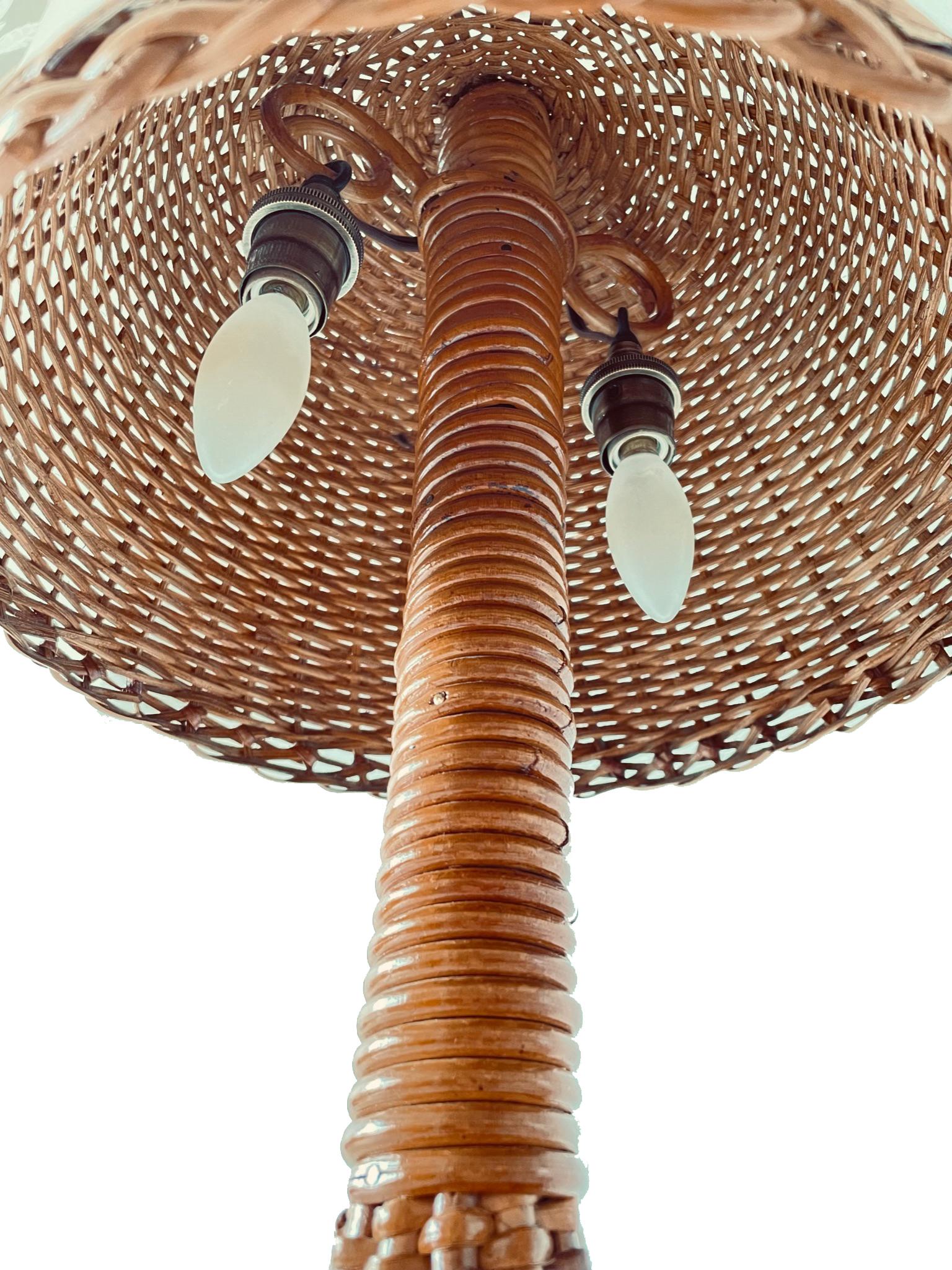 Rustic Charming Italian Rattan Mushroom Lamp, 1970’s