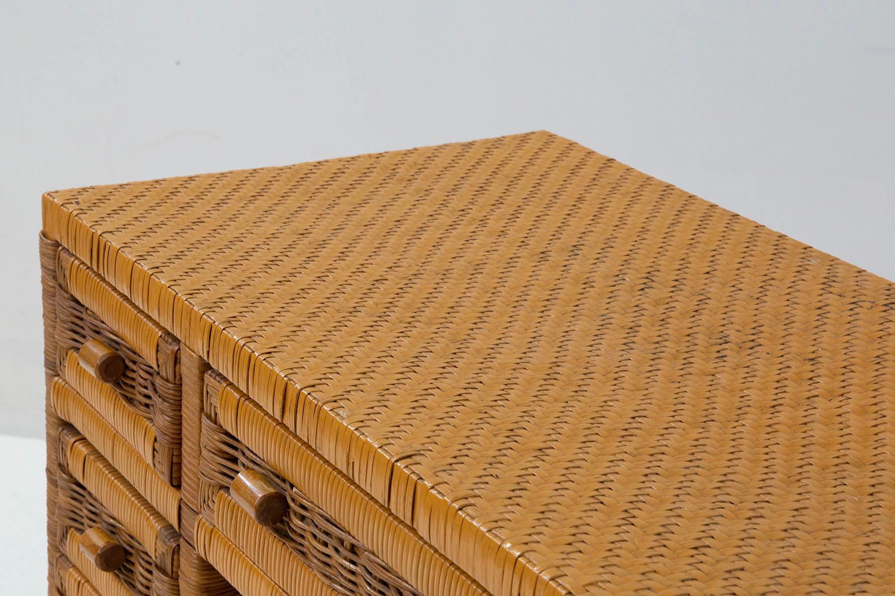 Italian Rattan by Tito Agnoli Writing Desk with Drawers In Good Condition In Milano, IT