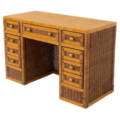 Italian Rattan by Tito Agnoli Writing Desk with Drawers