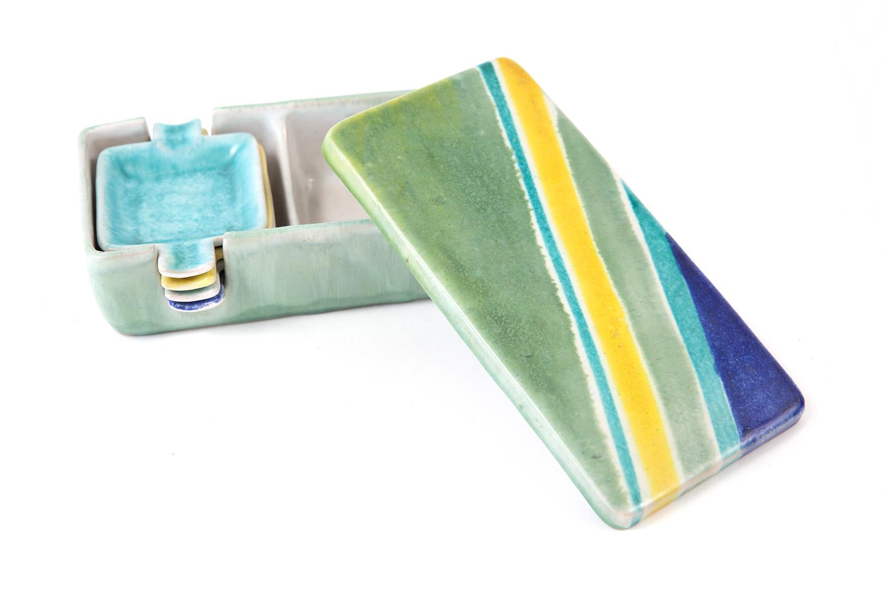 Mid-Century Modern Italian Raymor Colorful Ceramic Box & Tray Set
