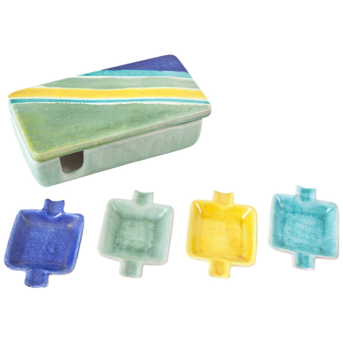 Italian Raymor Colorful Ceramic Box & Tray Set