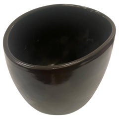 Italian Raymor Glossy & Mate Black Freeform Ceramic Vase