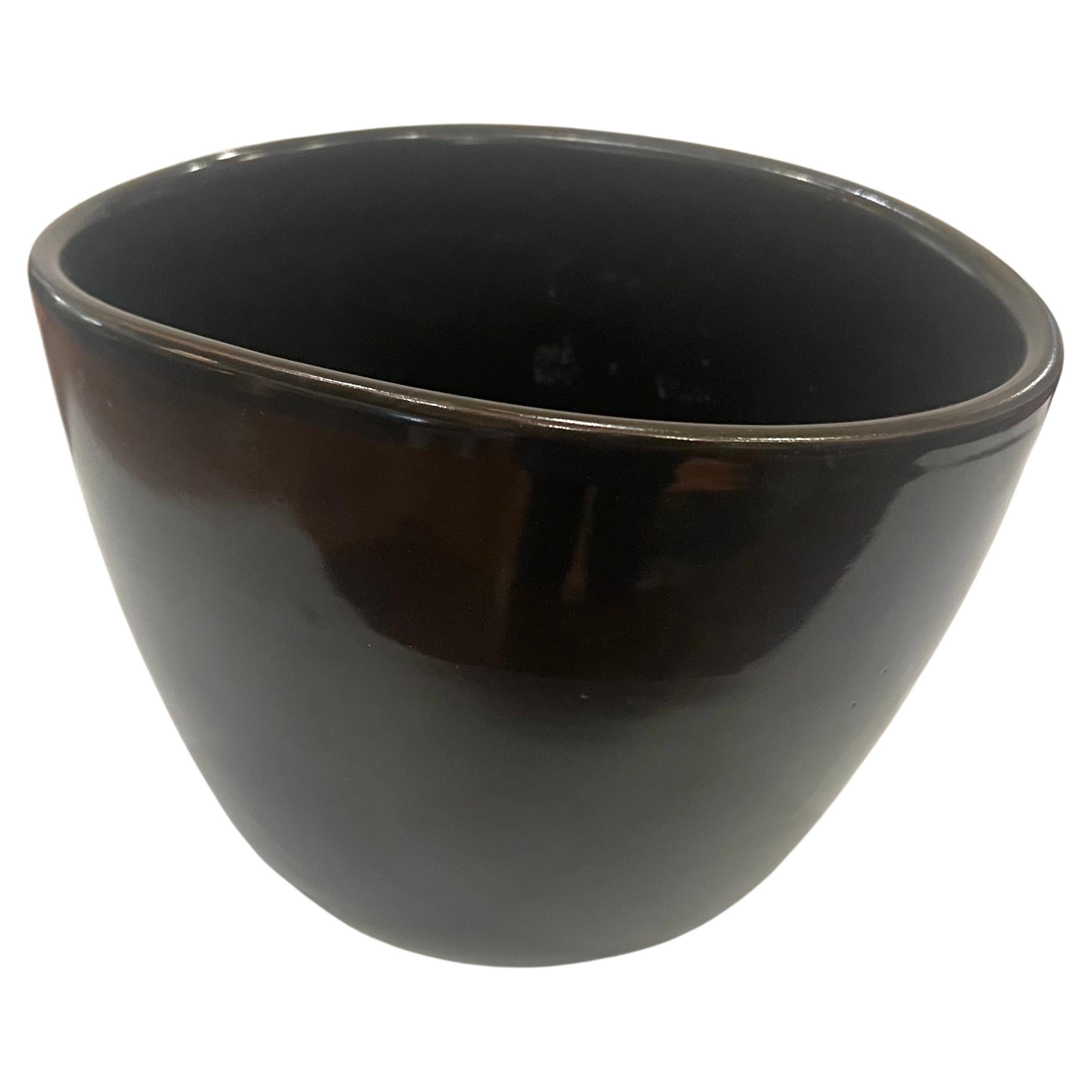Italian Raymor Glossy & Mate Black Freeform Ceramic Vase For Sale