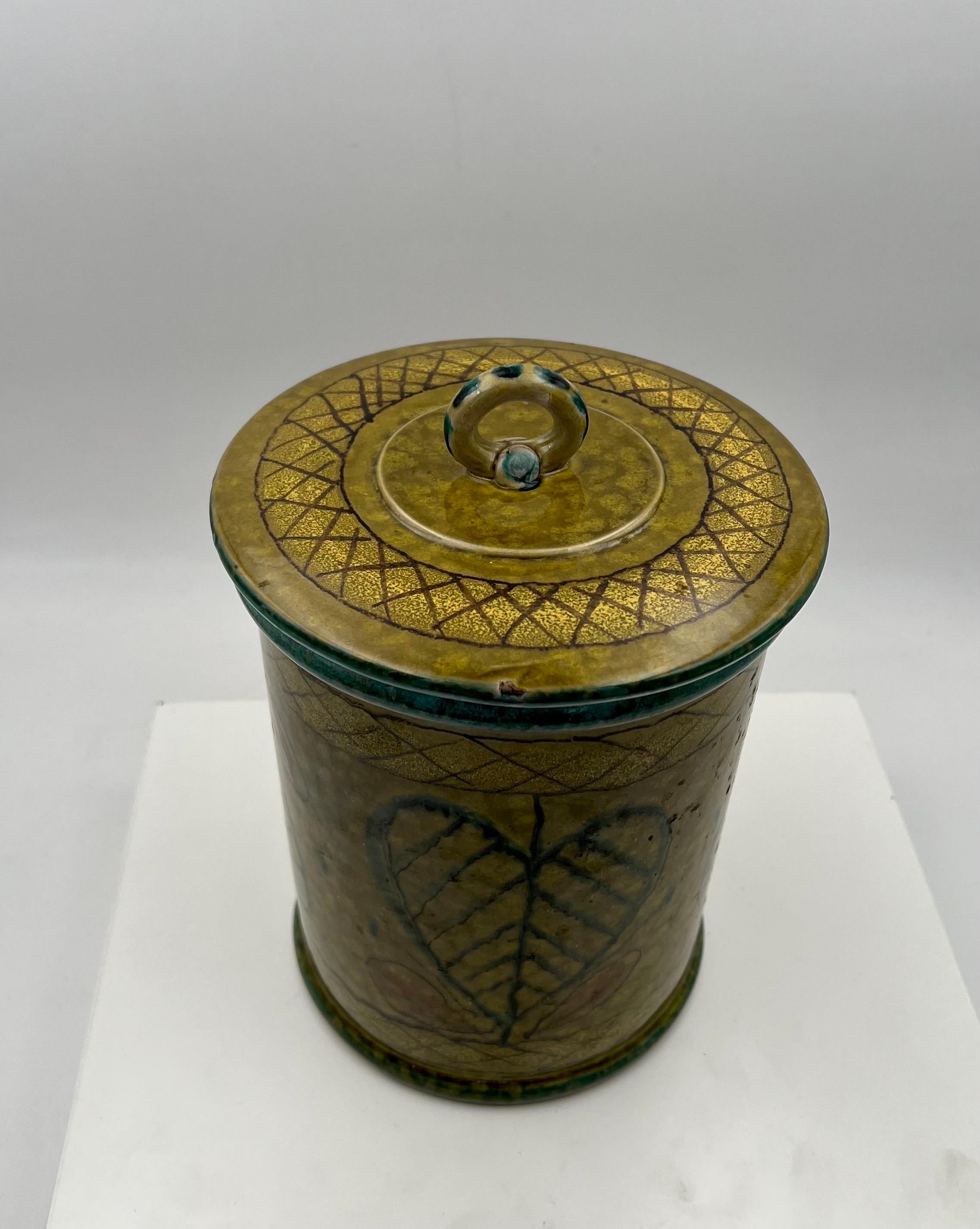 Italian Raymor Hand Painted Ceramic Canister In Good Condition In San Diego, CA