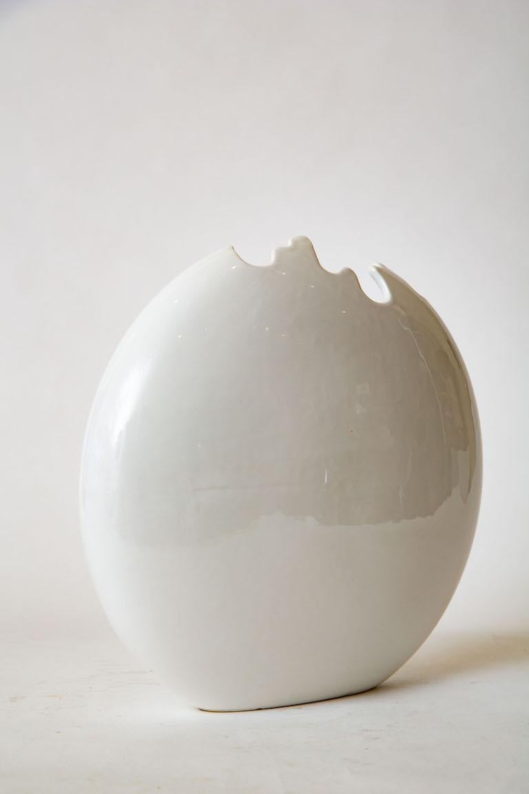 Italian Raymor White Ceramic Cut Out Sculptural Vase or Vessel Vintage 1