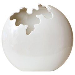 Italian Raymor White Ceramic Cut Out Sculptural Vase or Vessel Vintage