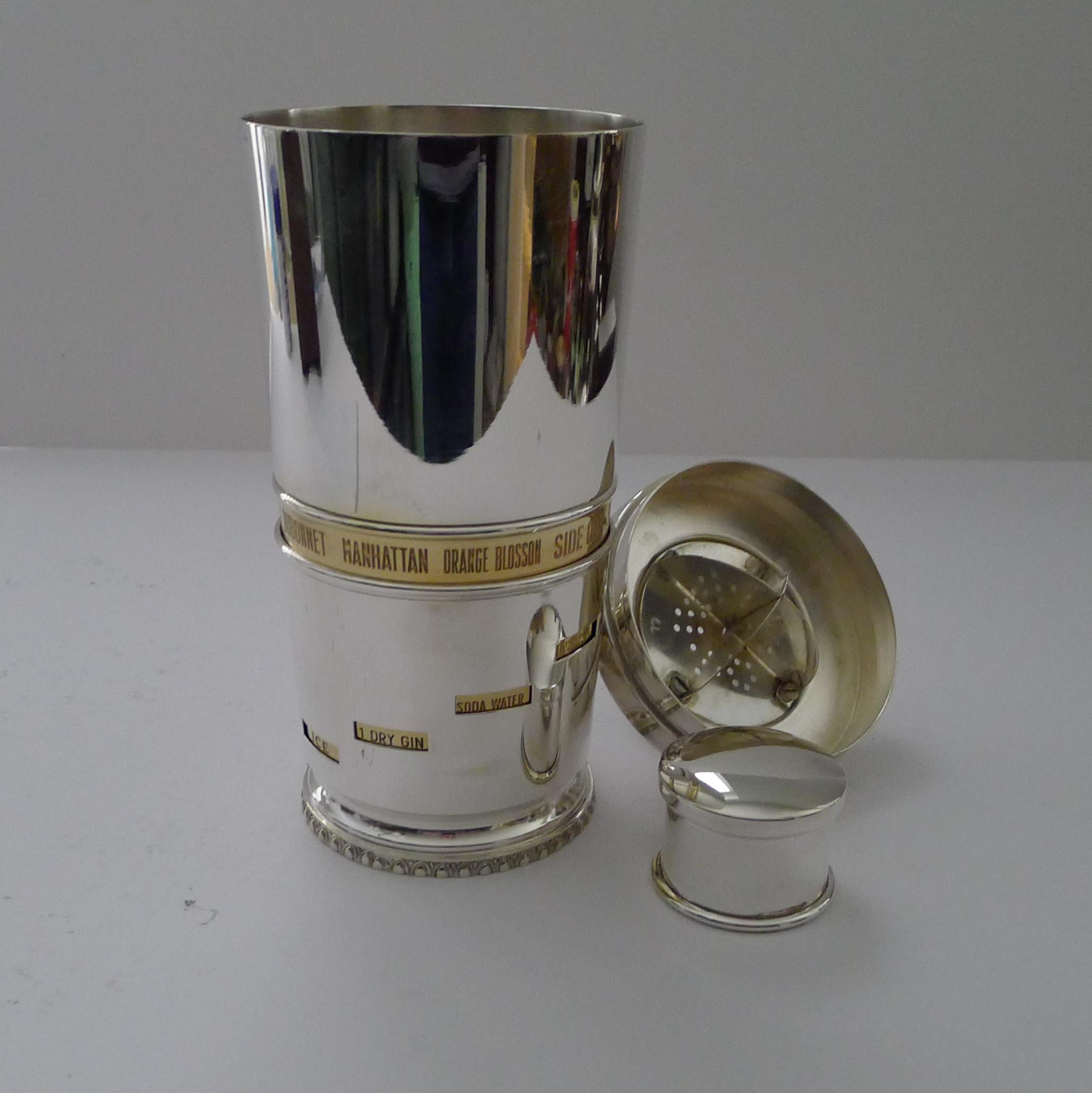 Gold Plate Italian Recipe Cocktail Shaker by Macabo For Sale