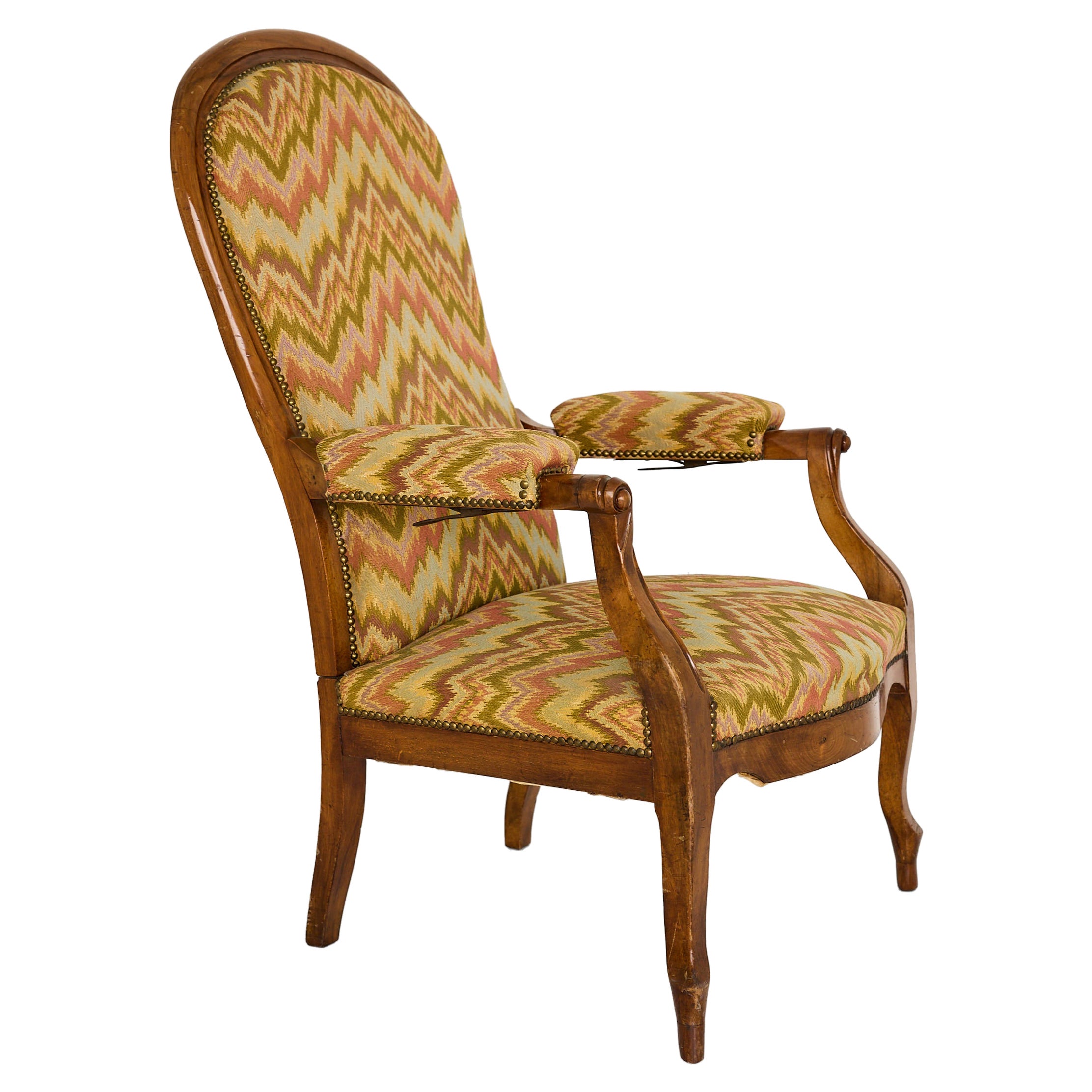 Italian Reclining Upholstered Armchair of Walnut, 19th Century For Sale