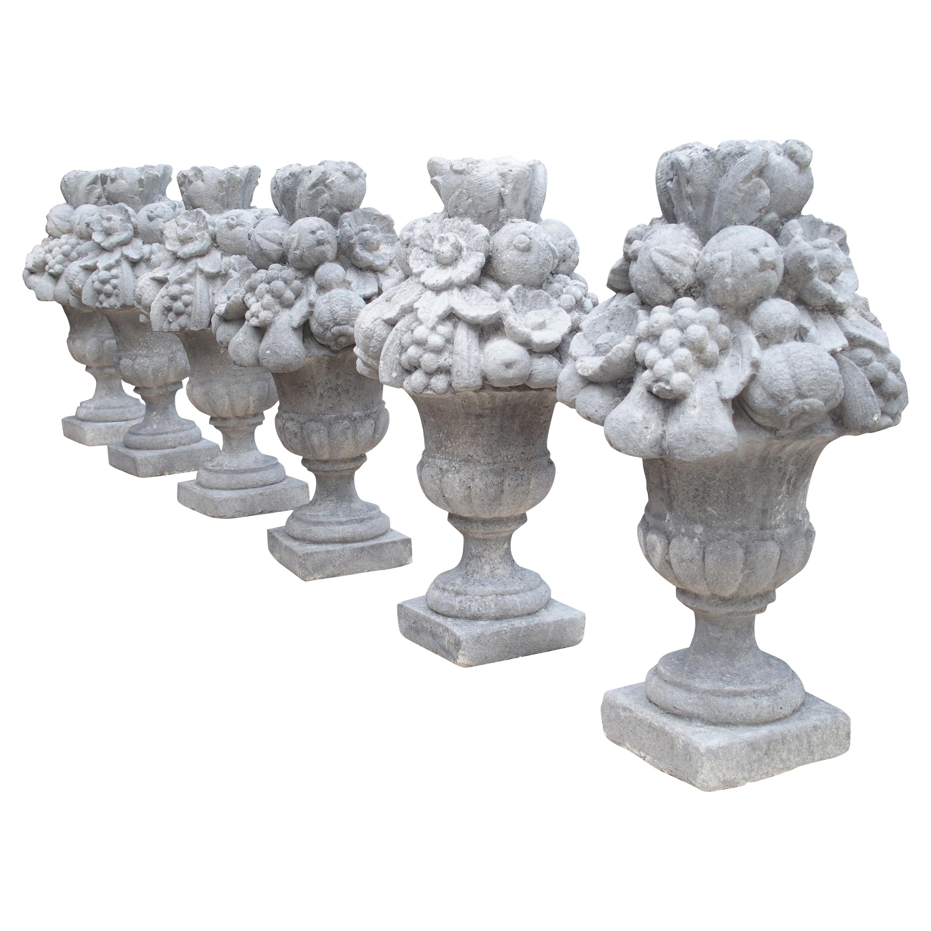 Italian Recomposed Limestone Fruit and Flower Vases 'Sold Individually'