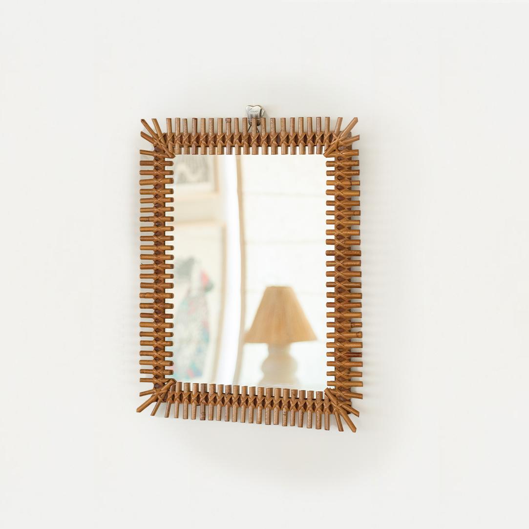 20th Century Italian Rectangle Rattan Mirror