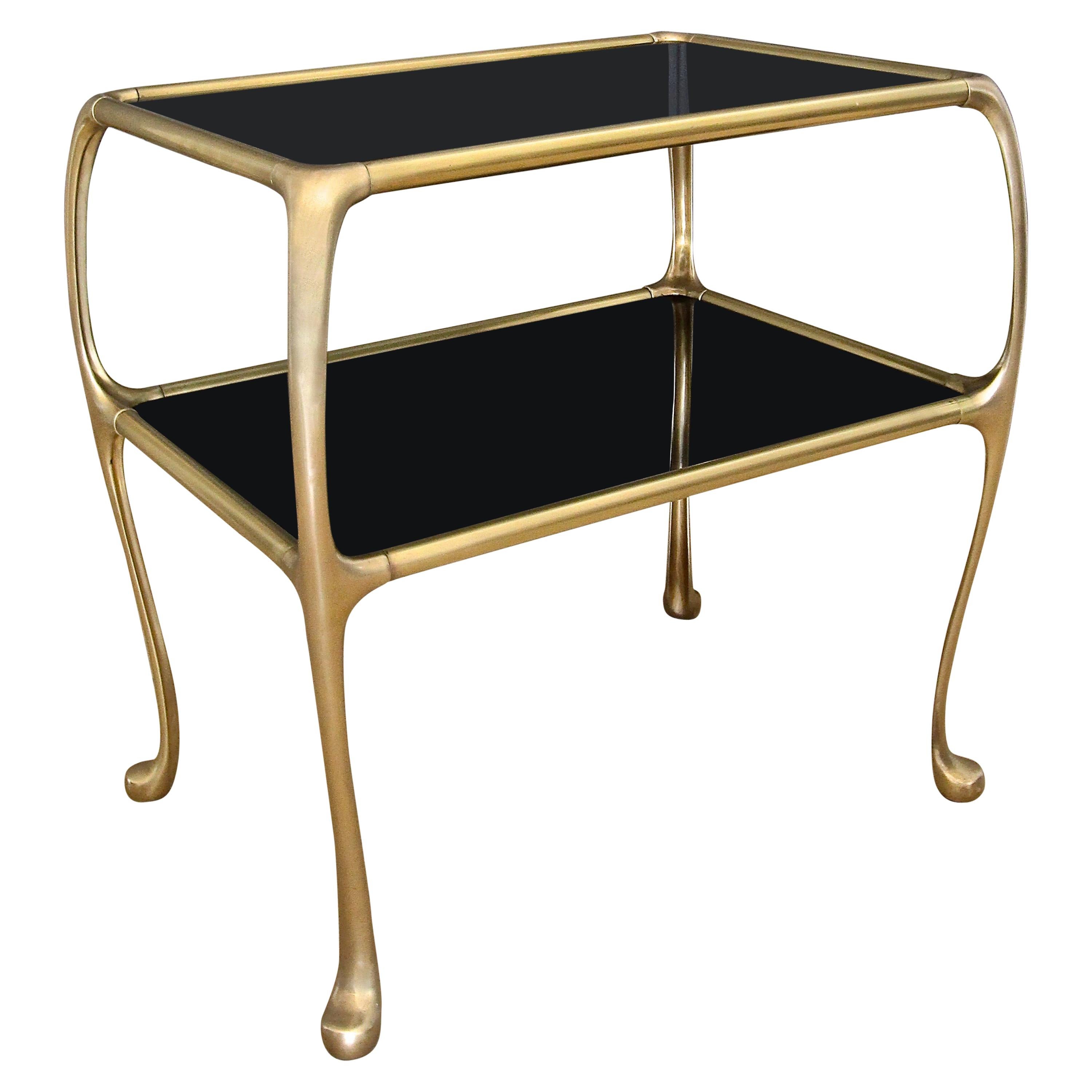 Italian Rectangular 2-Tier Brass End or Side Table For Sale