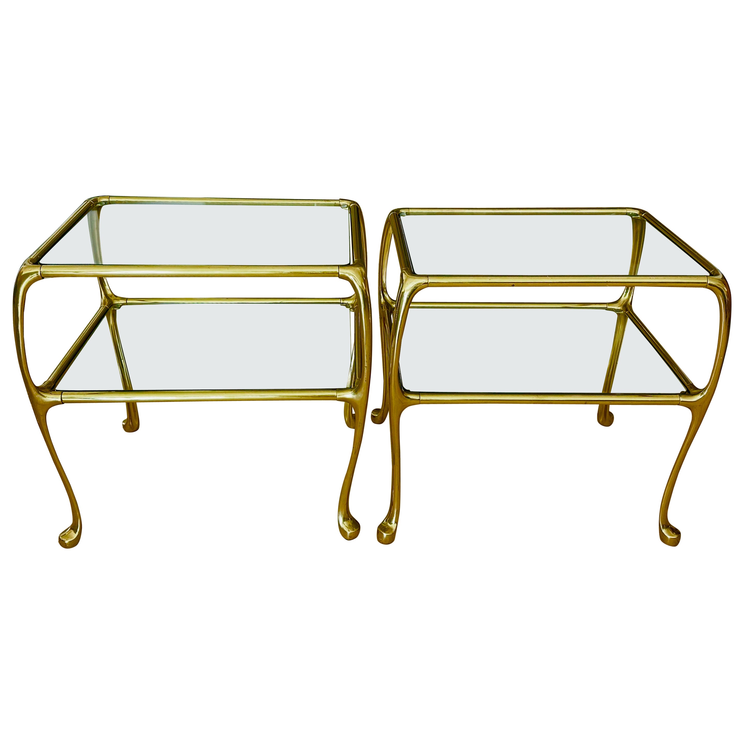 Table d'appoint ou de chevet italienne rectangulaire à 2 niveaux en laiton