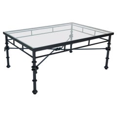 Italian Rectangular Black Iron Knot and Rope Coffee Table with Glass Top