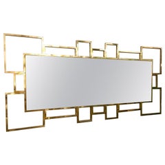 Retro Italian Rectangular Brass Frame Mirror Geometrical Shape, 1980s