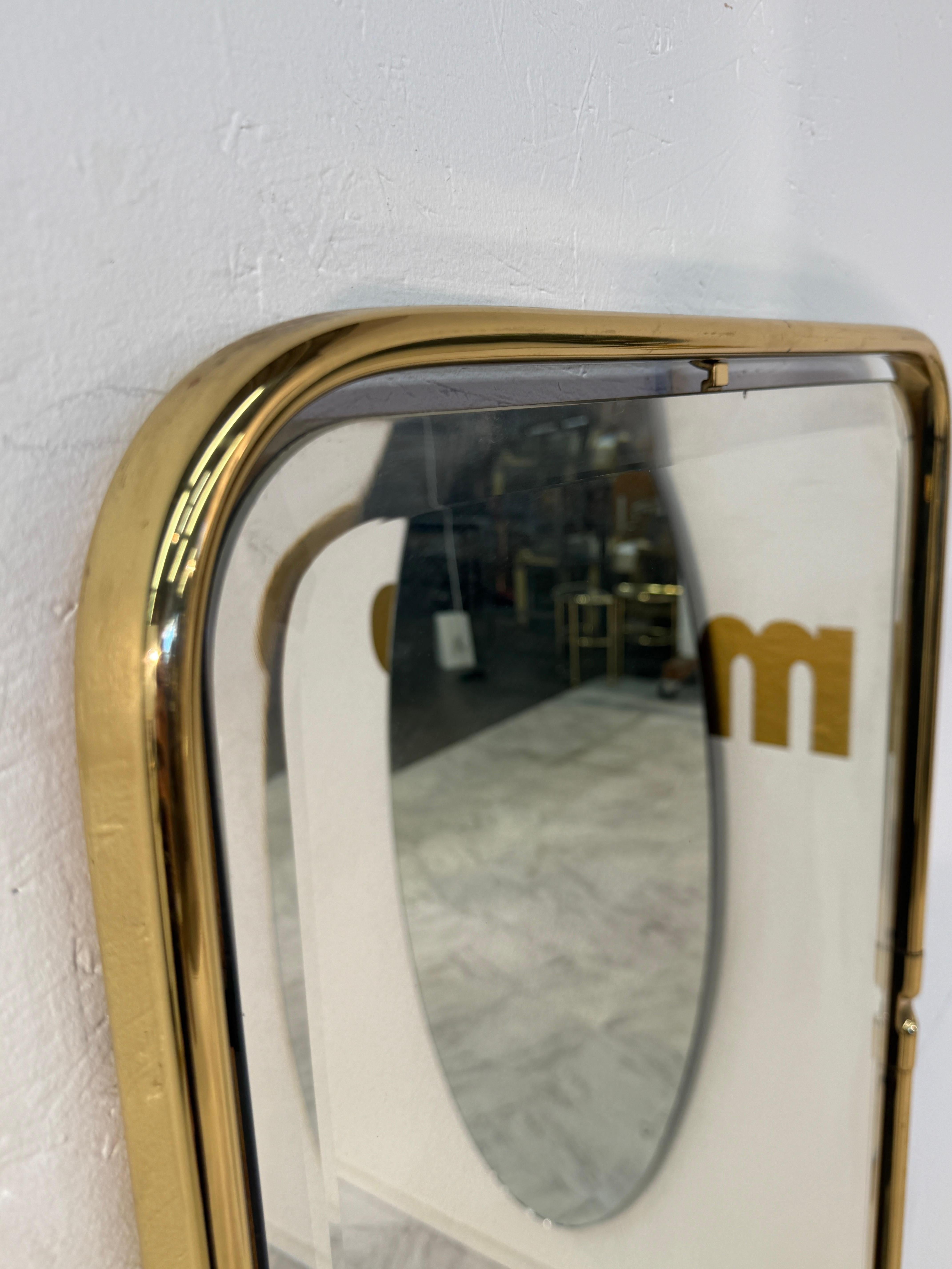 Late 20th Century Italian Rectangular Brass Wall Mirror with Rounded Corners, 1970s For Sale