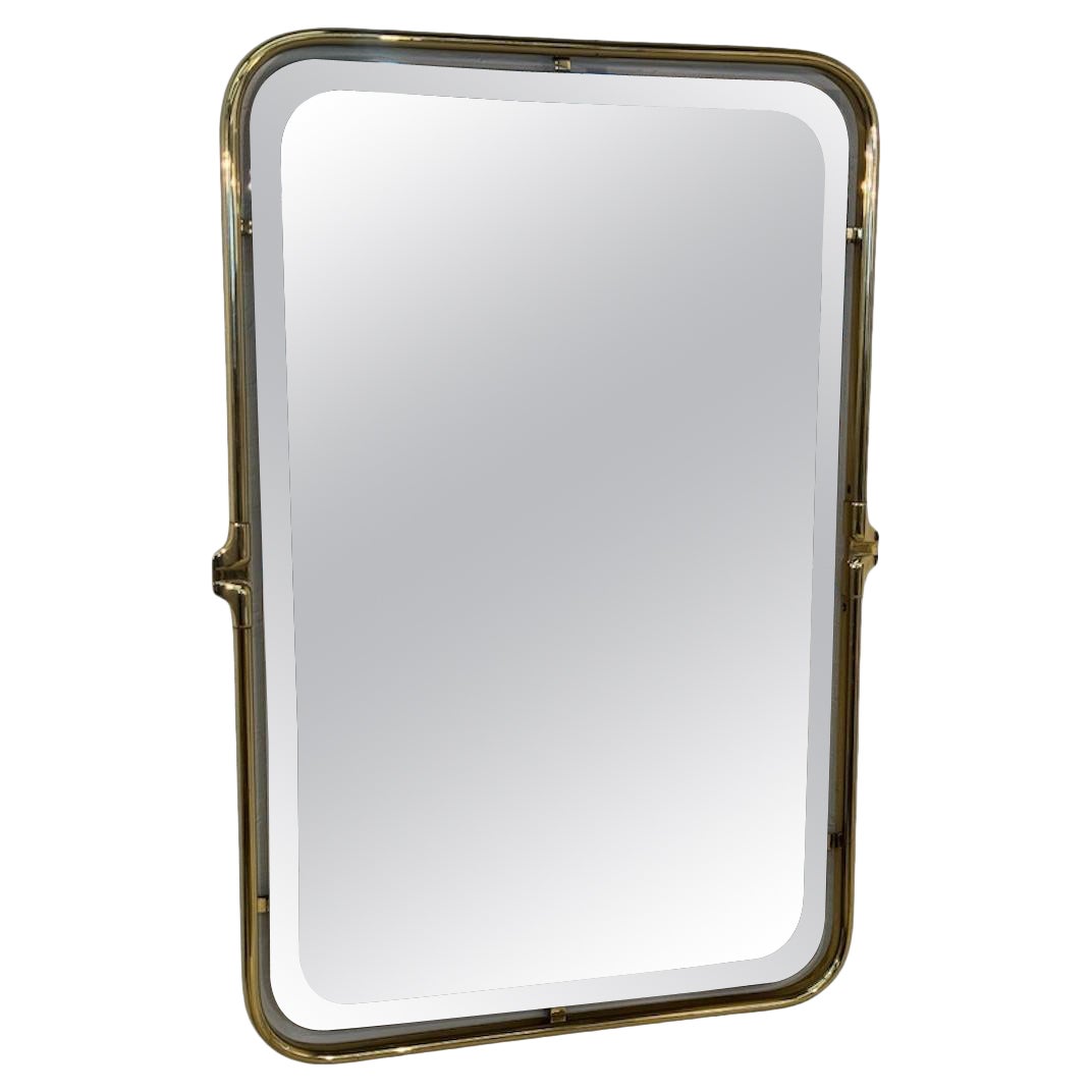 Italian Rectangular Brass Wall Mirror with Rounded Corners, 1970s For Sale