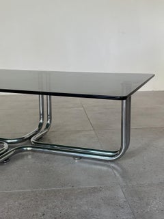 Italian Rectangular Coffee Table, Chrome & Smoked Glass, 1970s