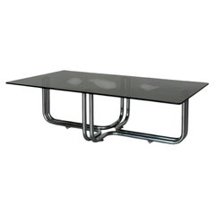 Italian Rectangular Coffee Table, Chrome & Smoked Glass, 1970s