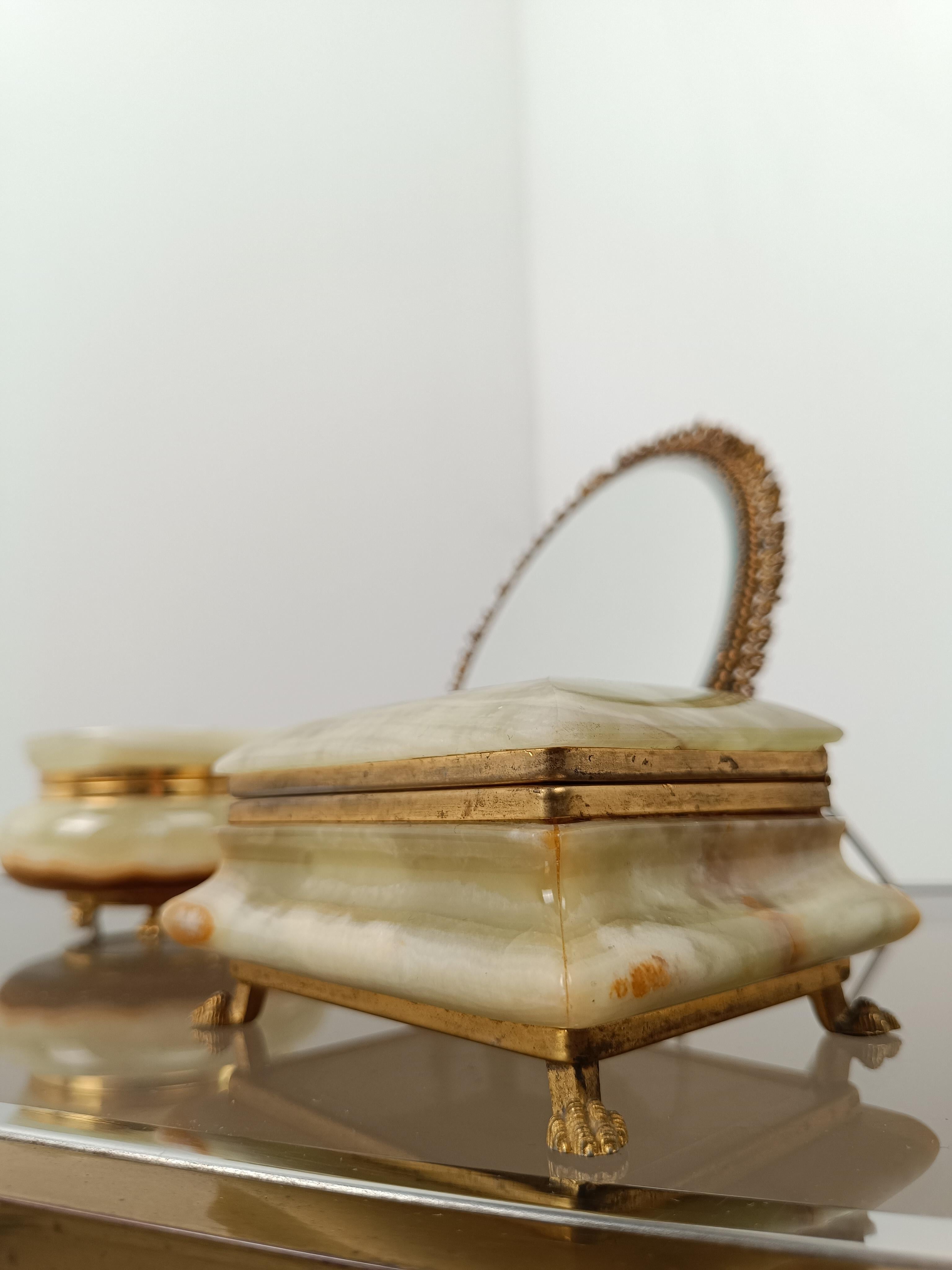 Baroque Italian Rectangular Green Onyx Marble Box with Gilded Feet, 50ss For Sale