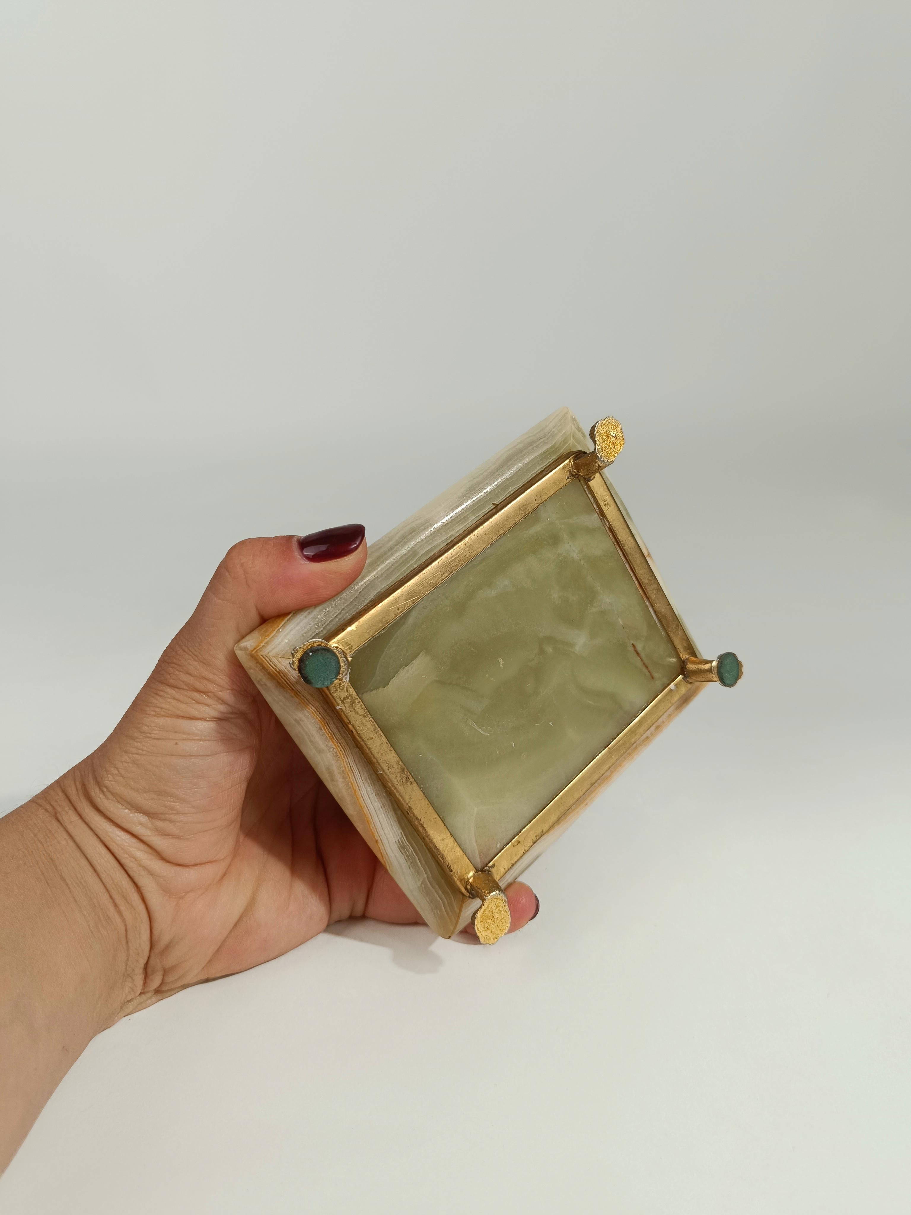 20th Century Italian Rectangular Green Onyx Marble Box with Gilded Feet, 50ss For Sale