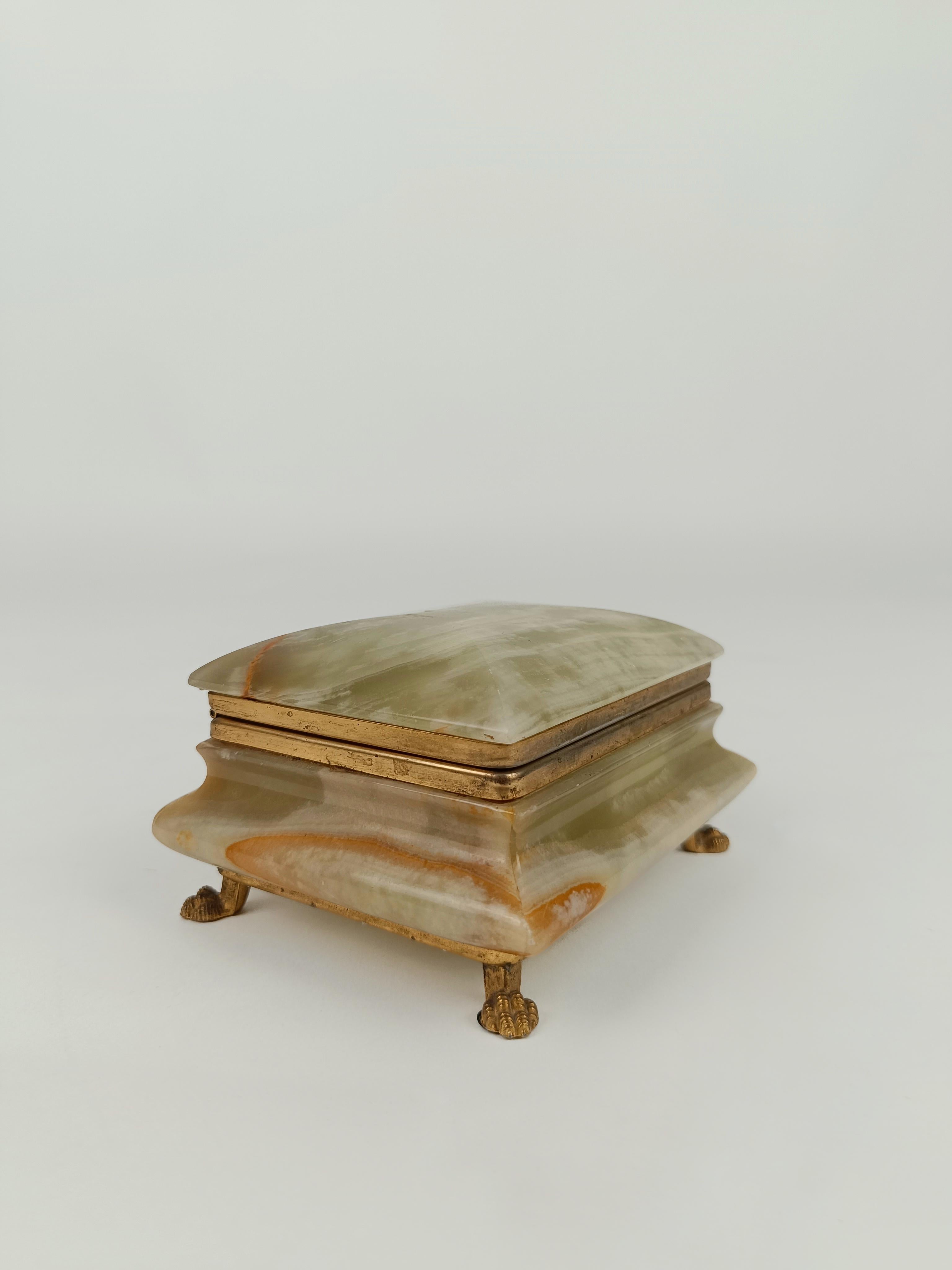 Metal Italian Rectangular Green Onyx Marble Box with Gilded Feet, 50ss For Sale
