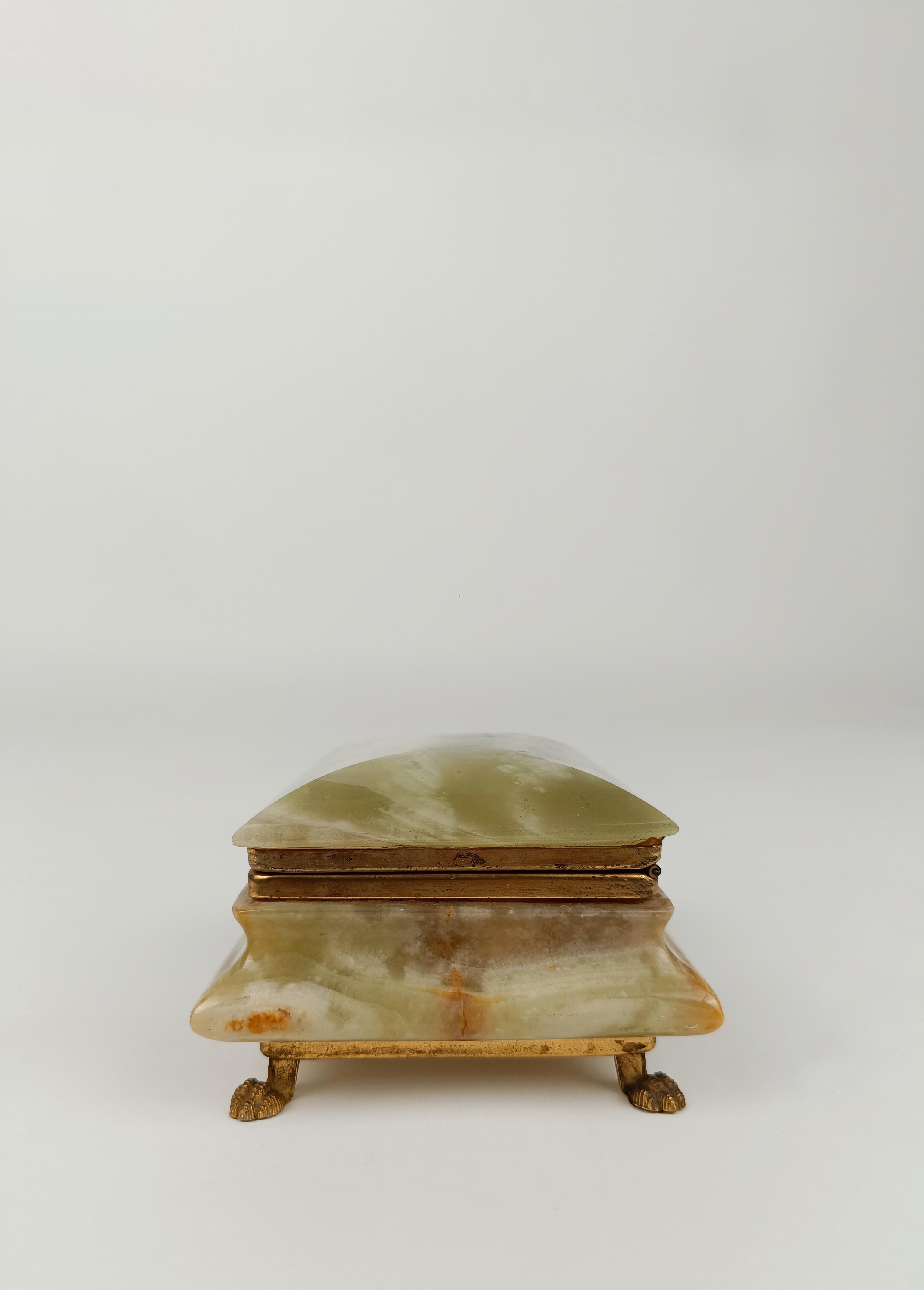 Italian Rectangular Green Onyx Marble Box with Gilded Feet, 50ss For Sale 1