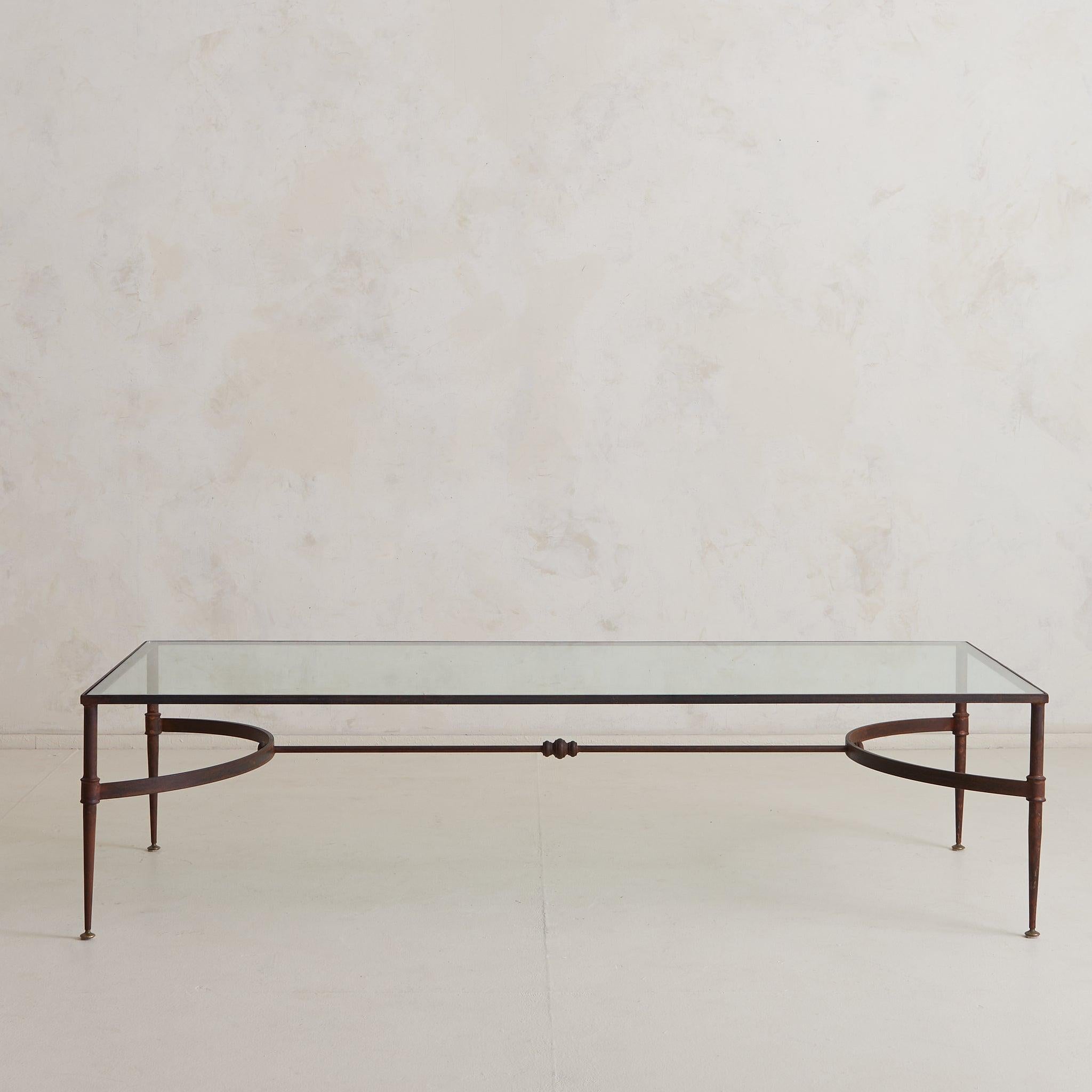 Mid-Century Modern Italian Rectangular Iron Coffee Table with Glass Top, 1960s For Sale