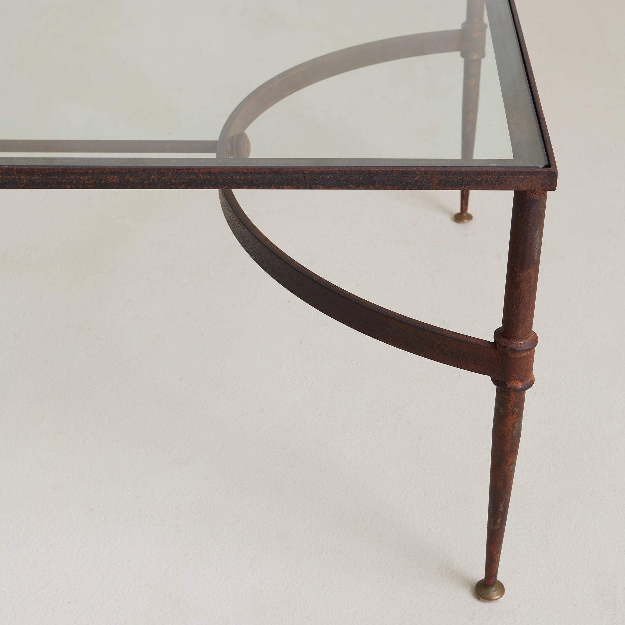 Mid-20th Century Italian Rectangular Iron Coffee Table with Glass Top, 1960s For Sale
