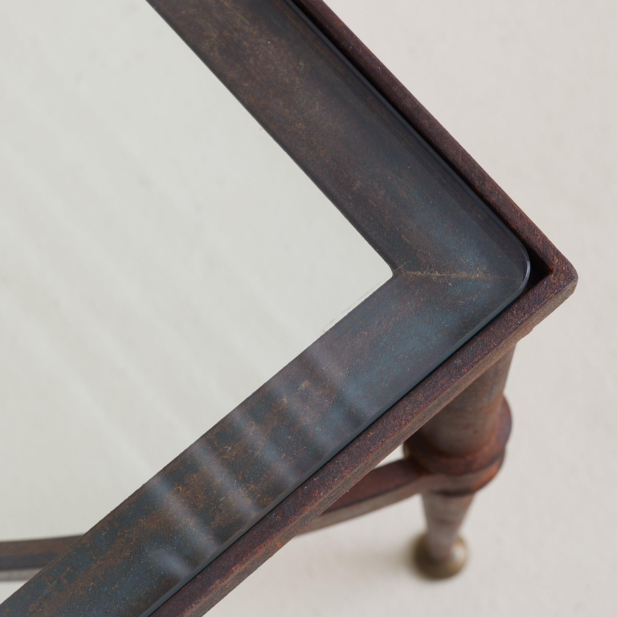 Italian Rectangular Iron Coffee Table with Glass Top, 1960s For Sale 1