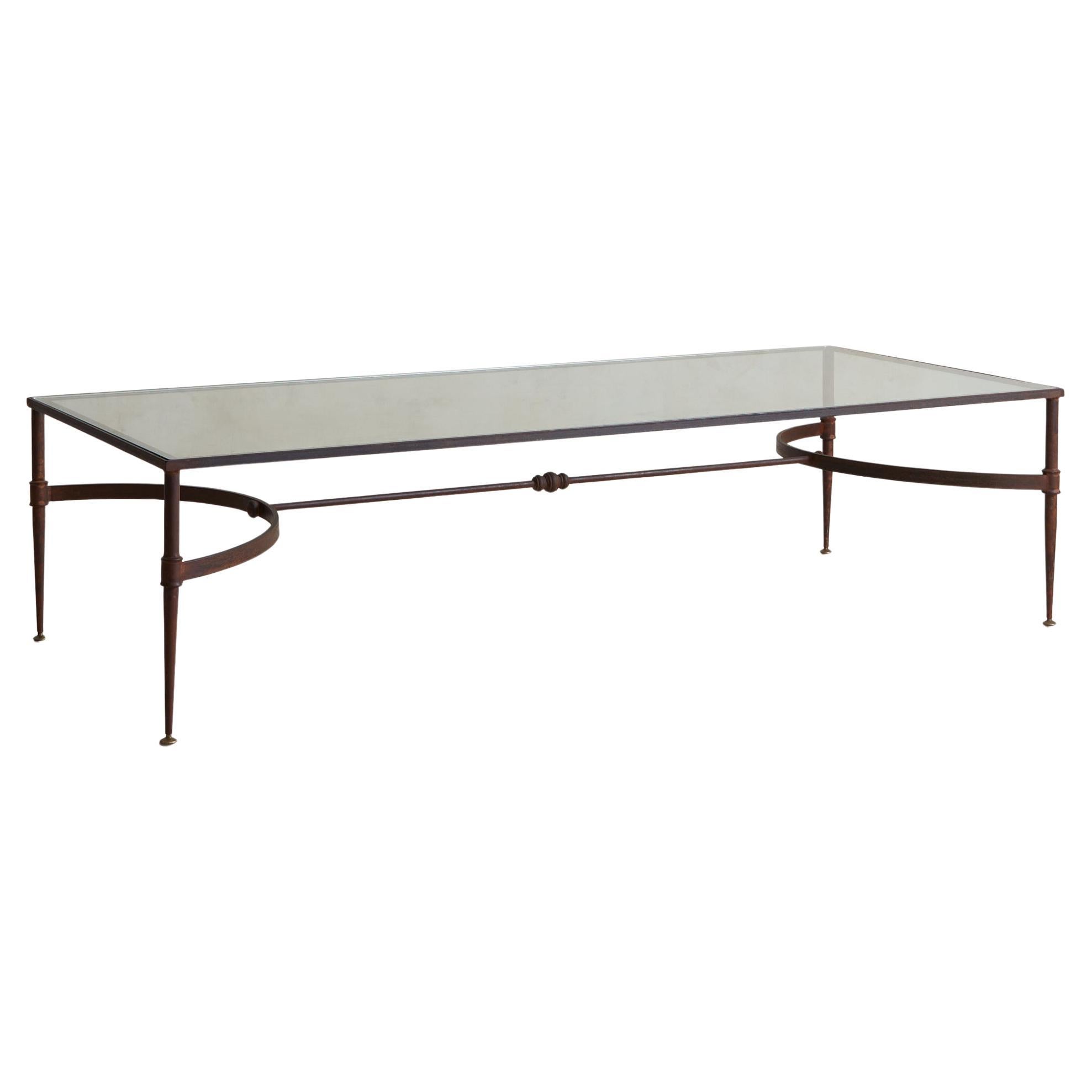 Italian Rectangular Iron Coffee Table with Glass Top, 1960s For Sale