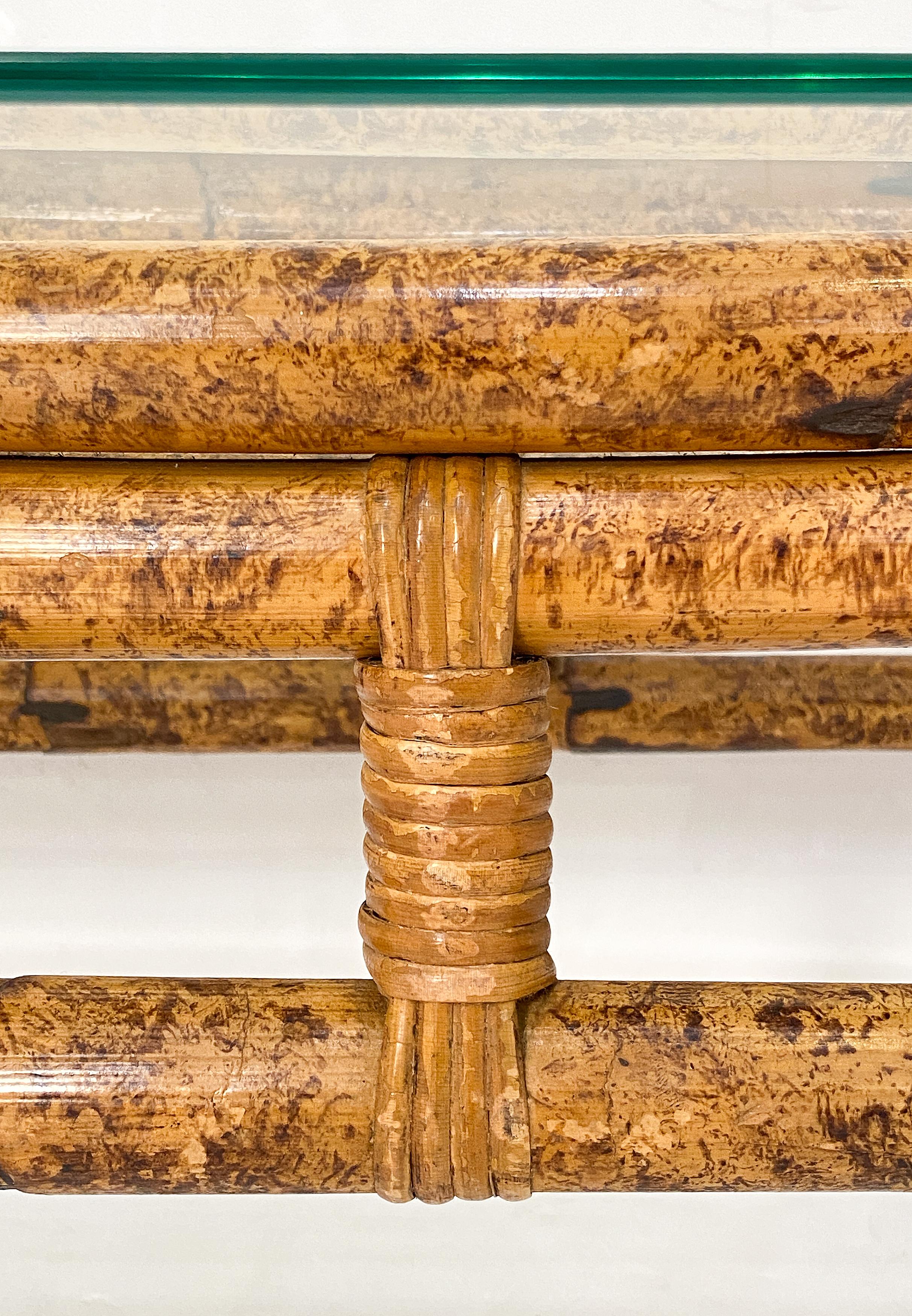 Italian Rectangular Low or Coffee Table of Bamboo and Rattan with Glass Top 5