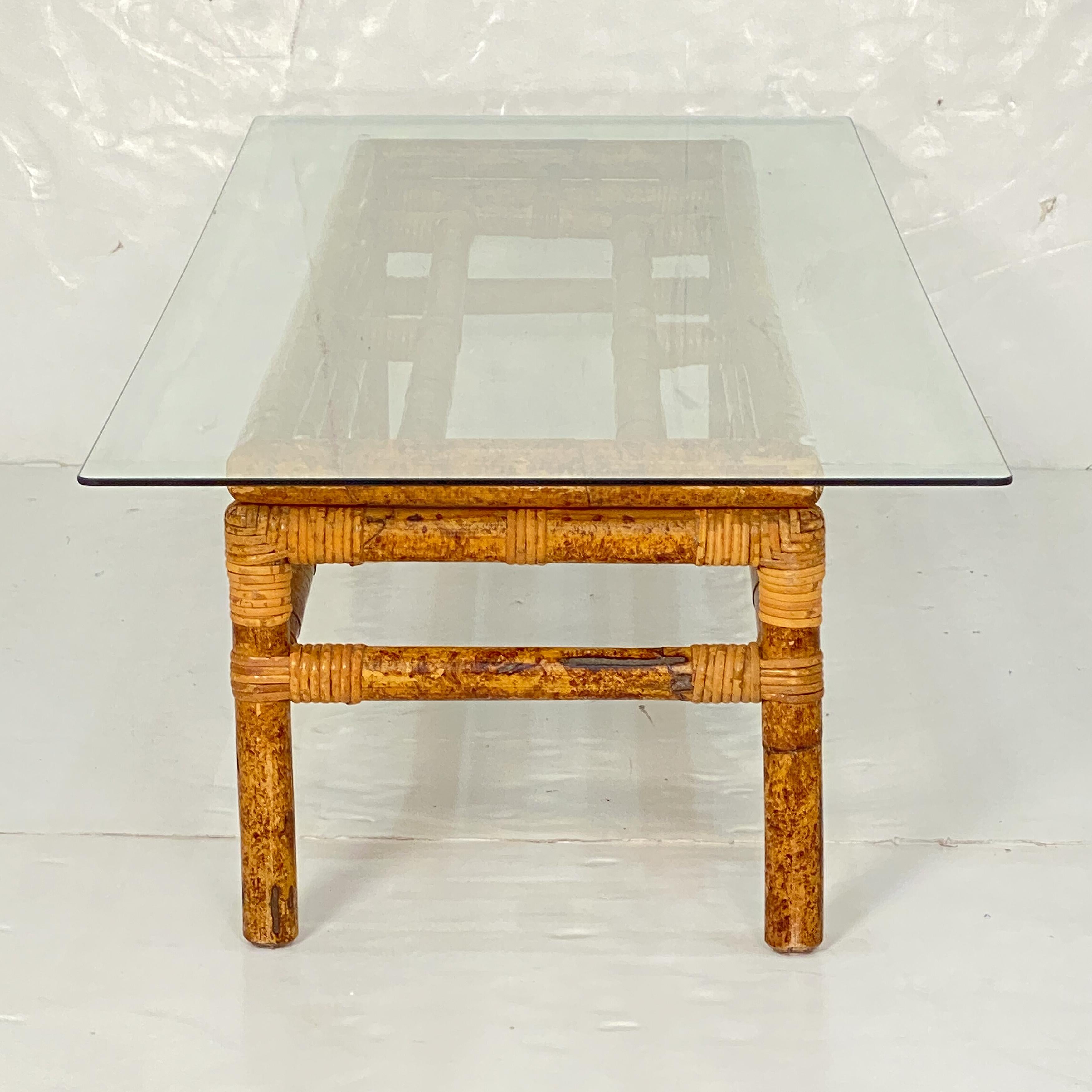 Italian Rectangular Low or Coffee Table of Bamboo and Rattan with Glass Top 6