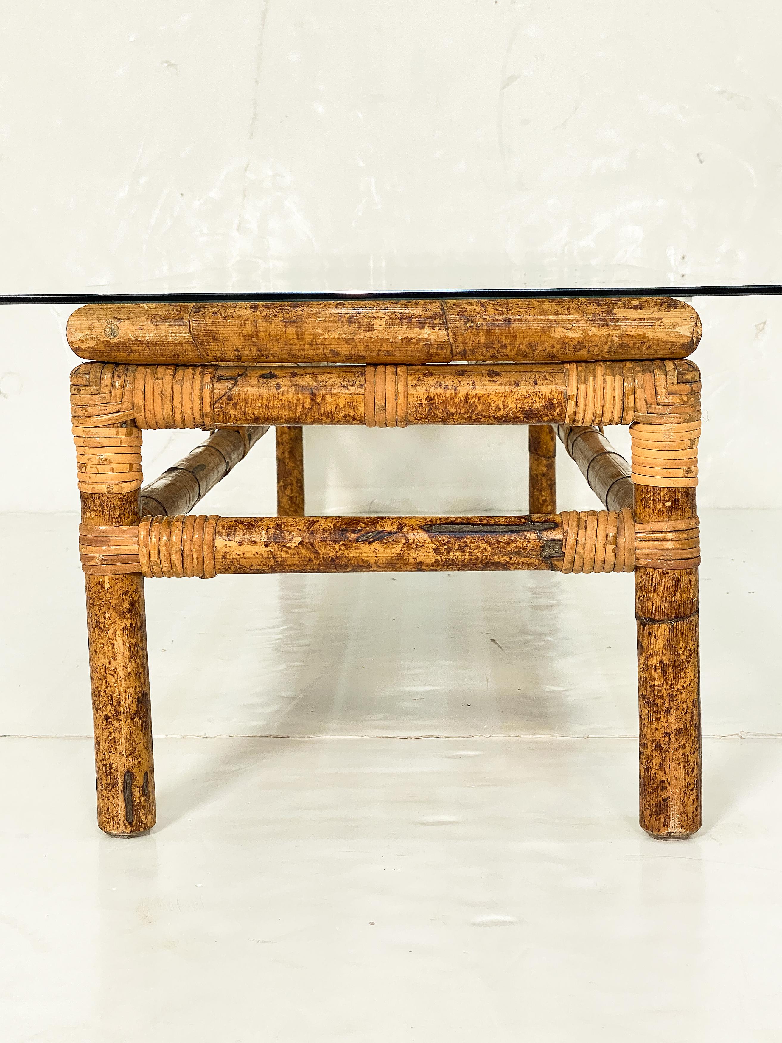 Italian Rectangular Low or Coffee Table of Bamboo and Rattan with Glass Top 7