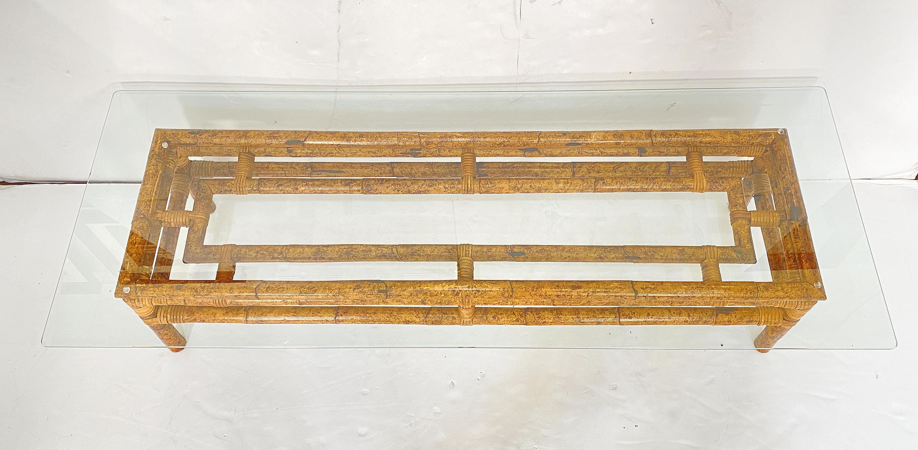 Italian Rectangular Low or Coffee Table of Bamboo and Rattan with Glass Top 1