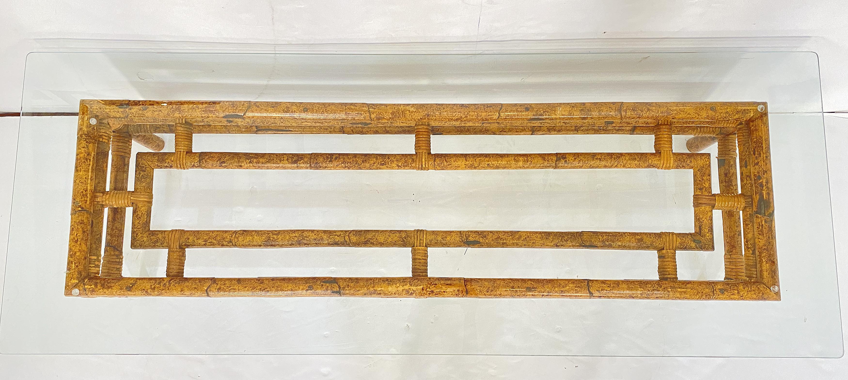 Italian Rectangular Low or Coffee Table of Bamboo and Rattan with Glass Top 2