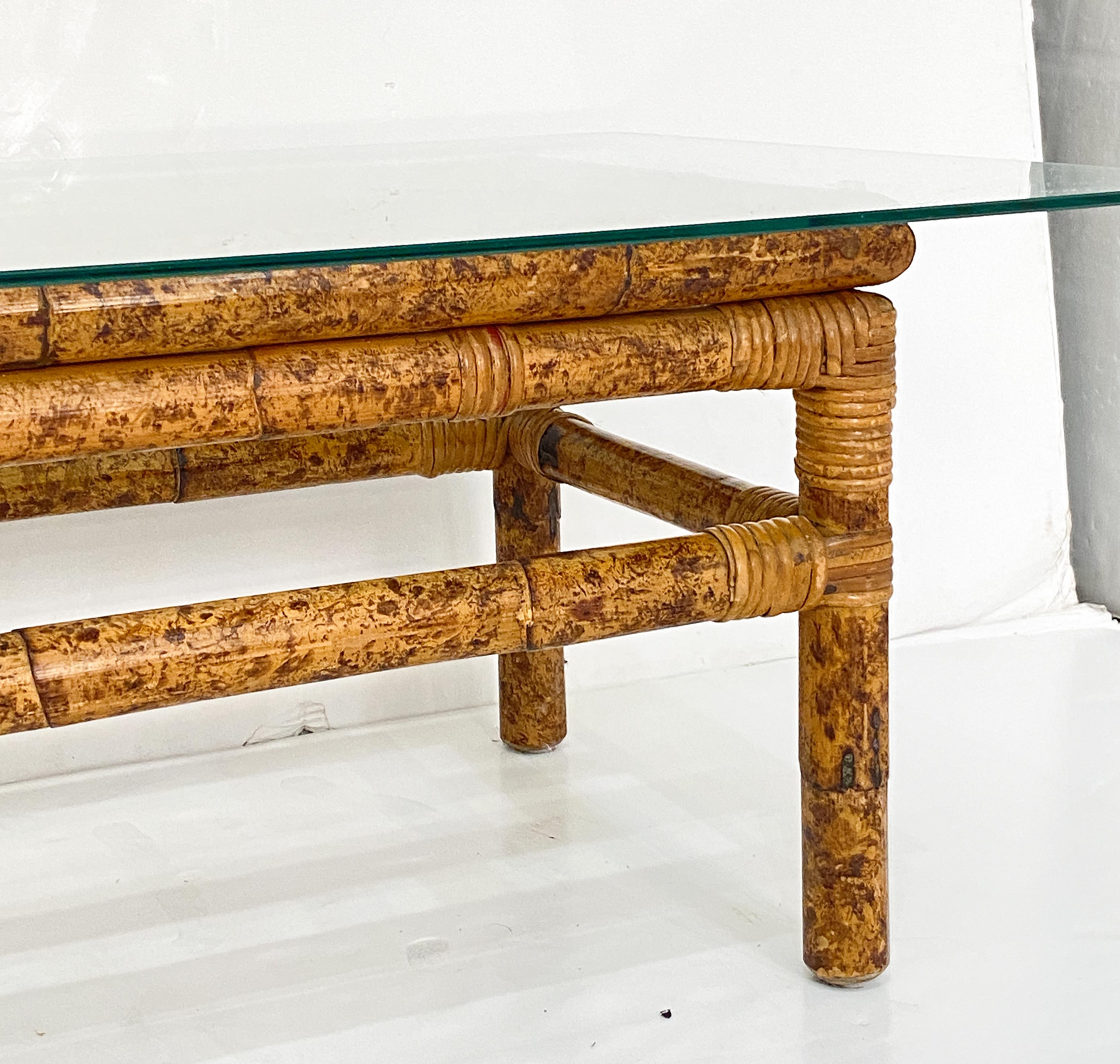 Italian Rectangular Low or Coffee Table of Bamboo and Rattan with Glass Top 4