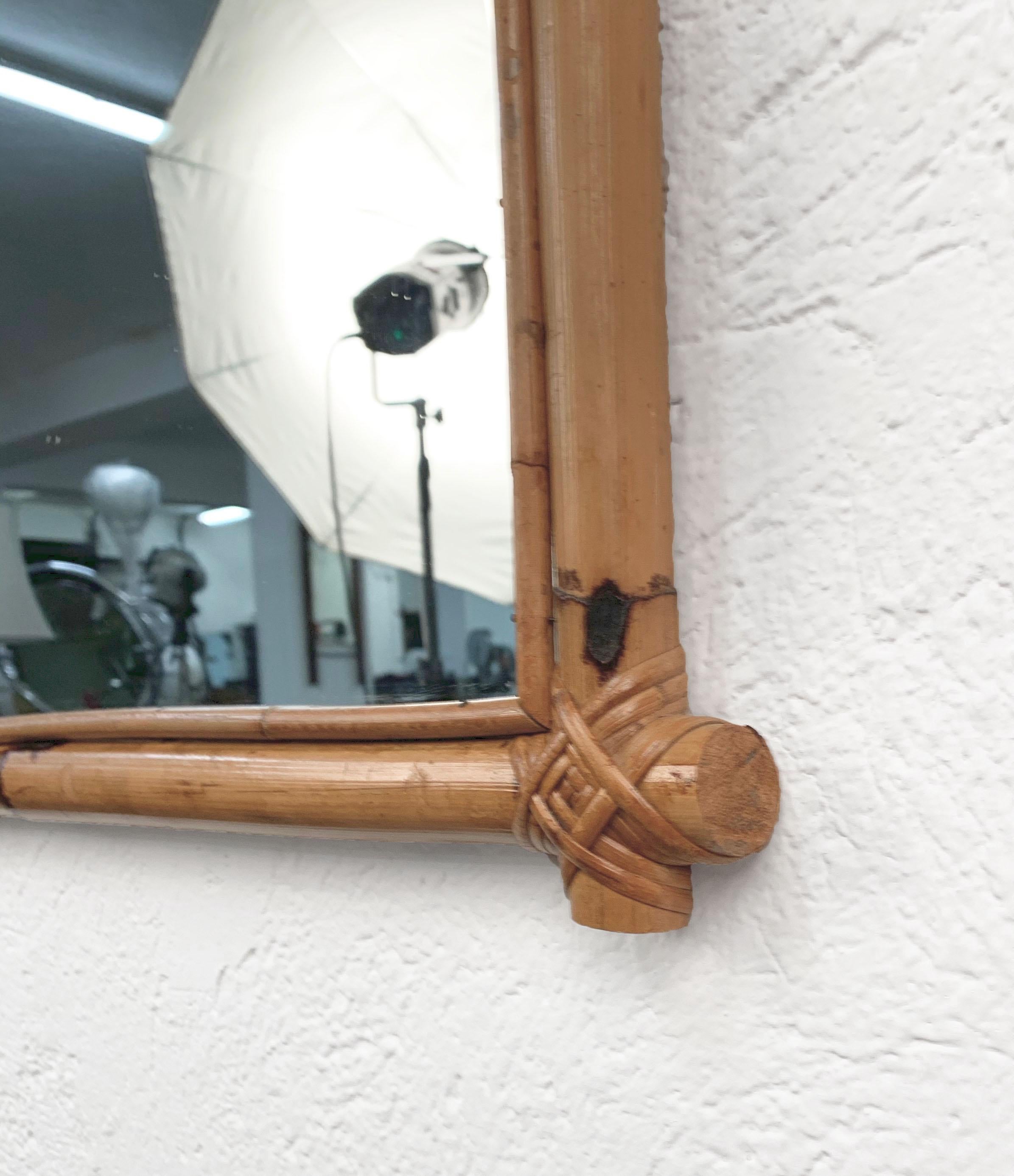 Italian Rectangular Mirror with Bamboo Woven Wicker Frame after Bonacina, 1970s 4
