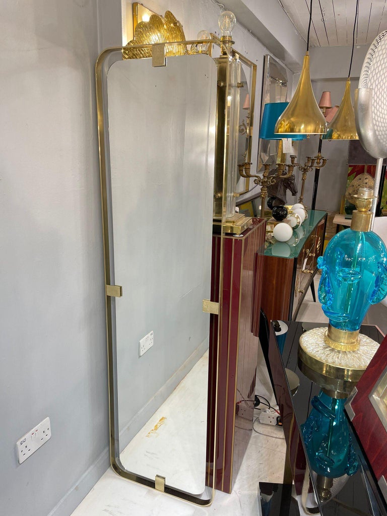 Italian Rectangular Mirror with Brass Frame For Sale at 1stDibs