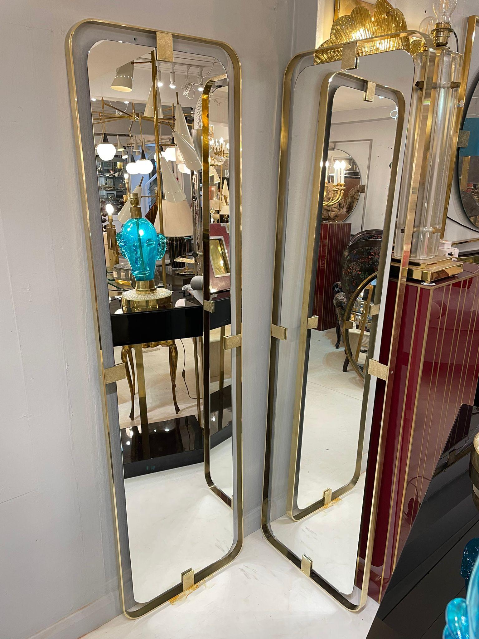 Italian Rectangular Mirror with Brass Frame For Sale 7