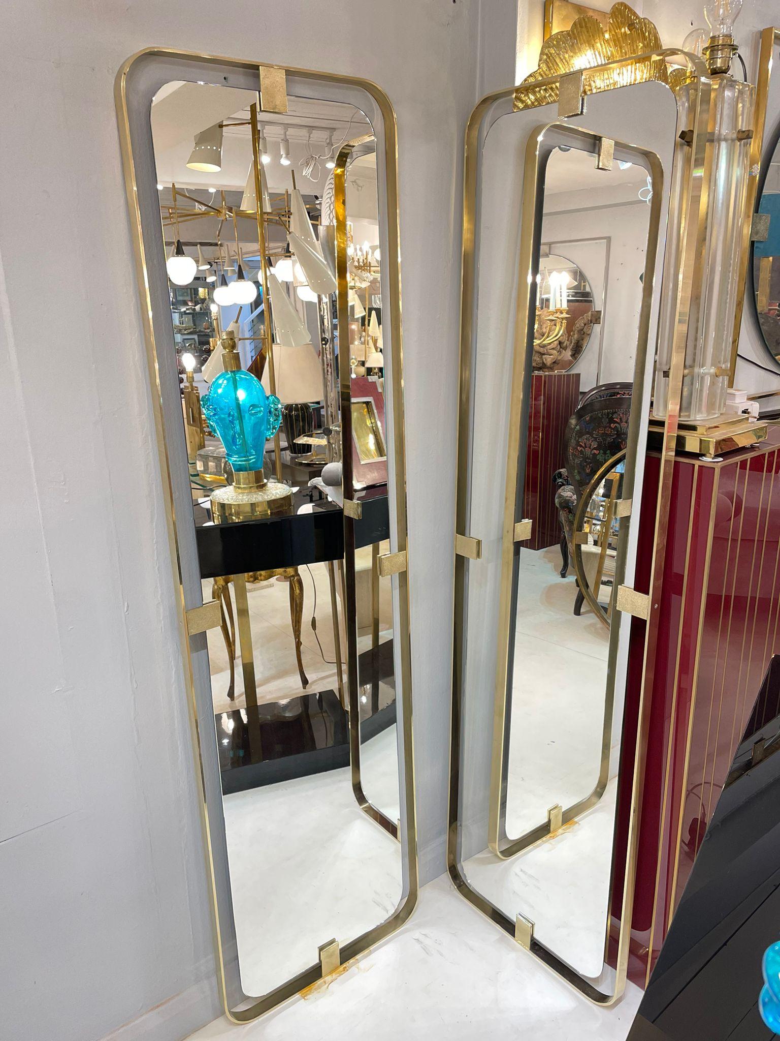 Italian Rectangular Mirror with Brass Frame For Sale 8