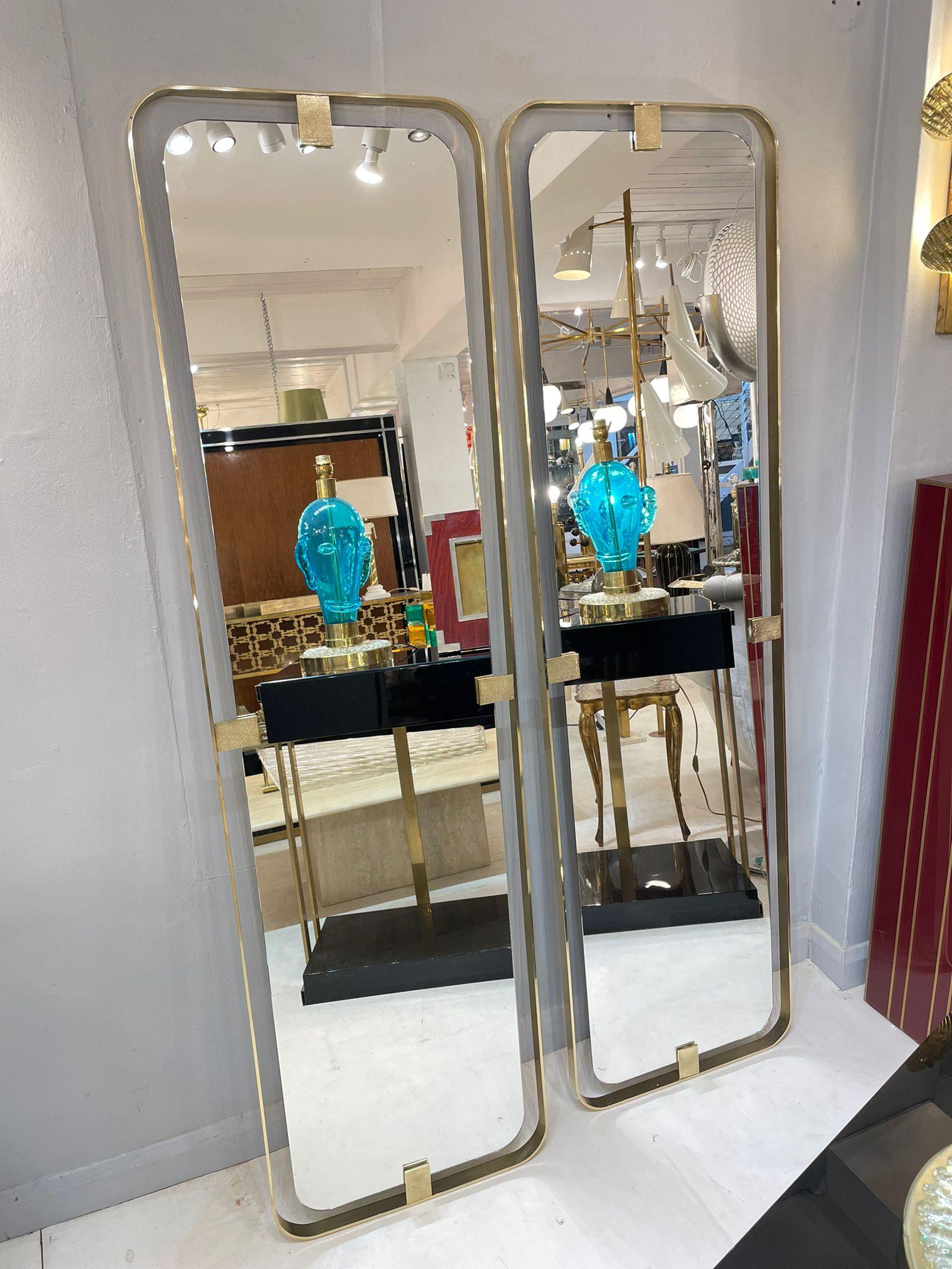 Italian full length wall/floor mirror with brass frame & 
