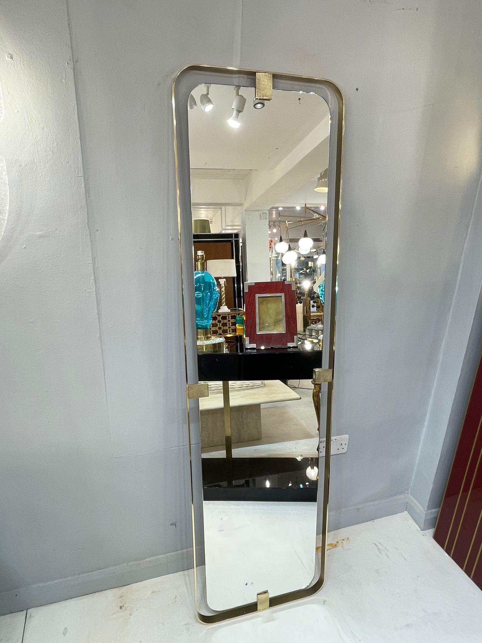 Modern Italian Rectangular Mirror with Brass Frame For Sale