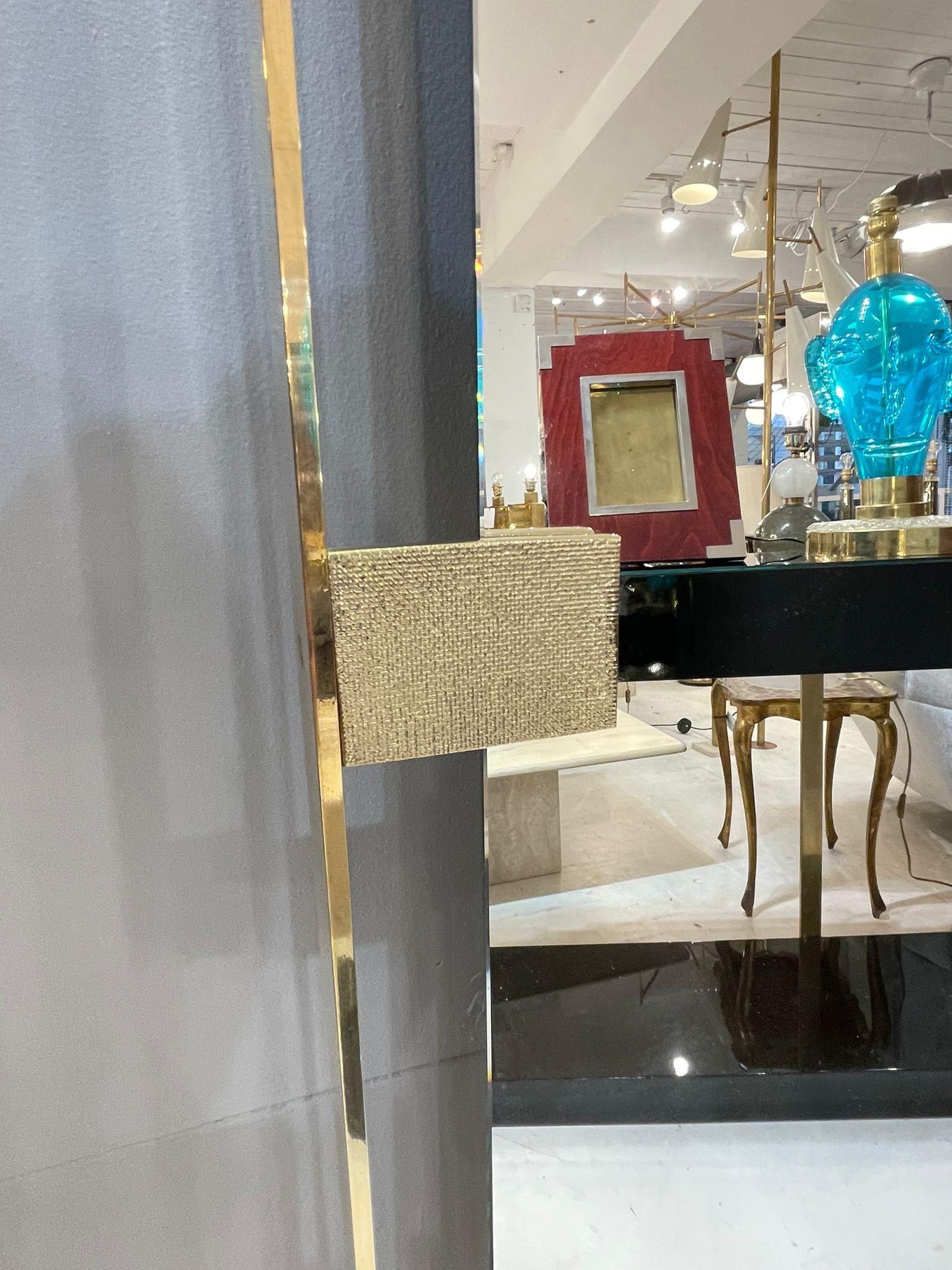 Contemporary Italian Rectangular Mirror with Brass Frame For Sale
