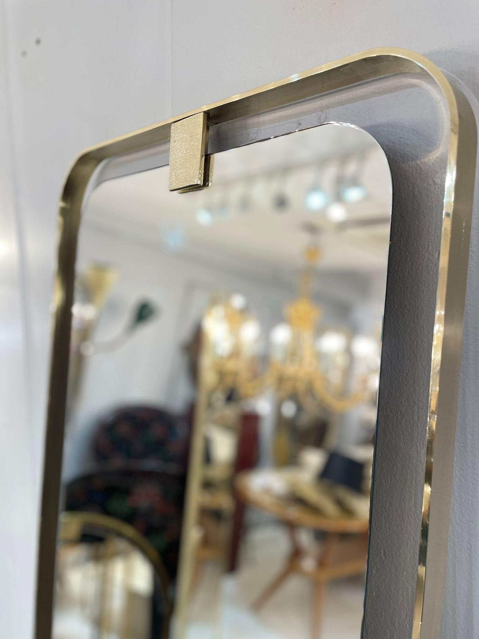 Italian Rectangular Mirror with Brass Frame For Sale 2